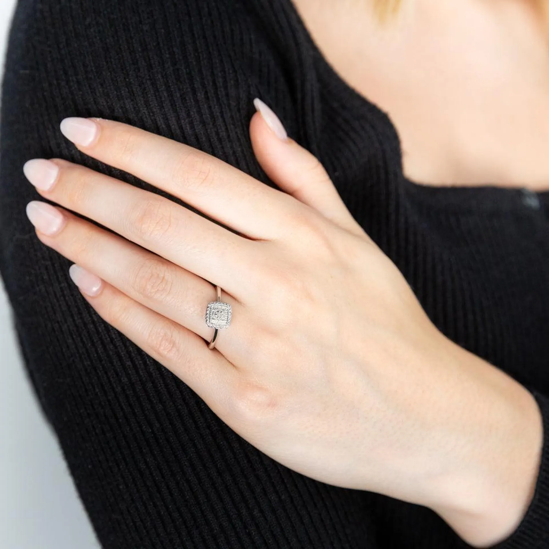 Sterling Silver With Diamond Cushion Shape Ring