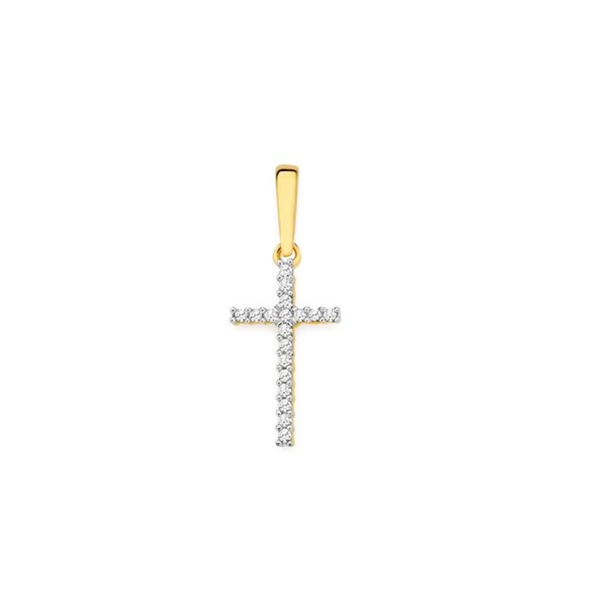 9ct Gold Diamond Small Cross Pendant