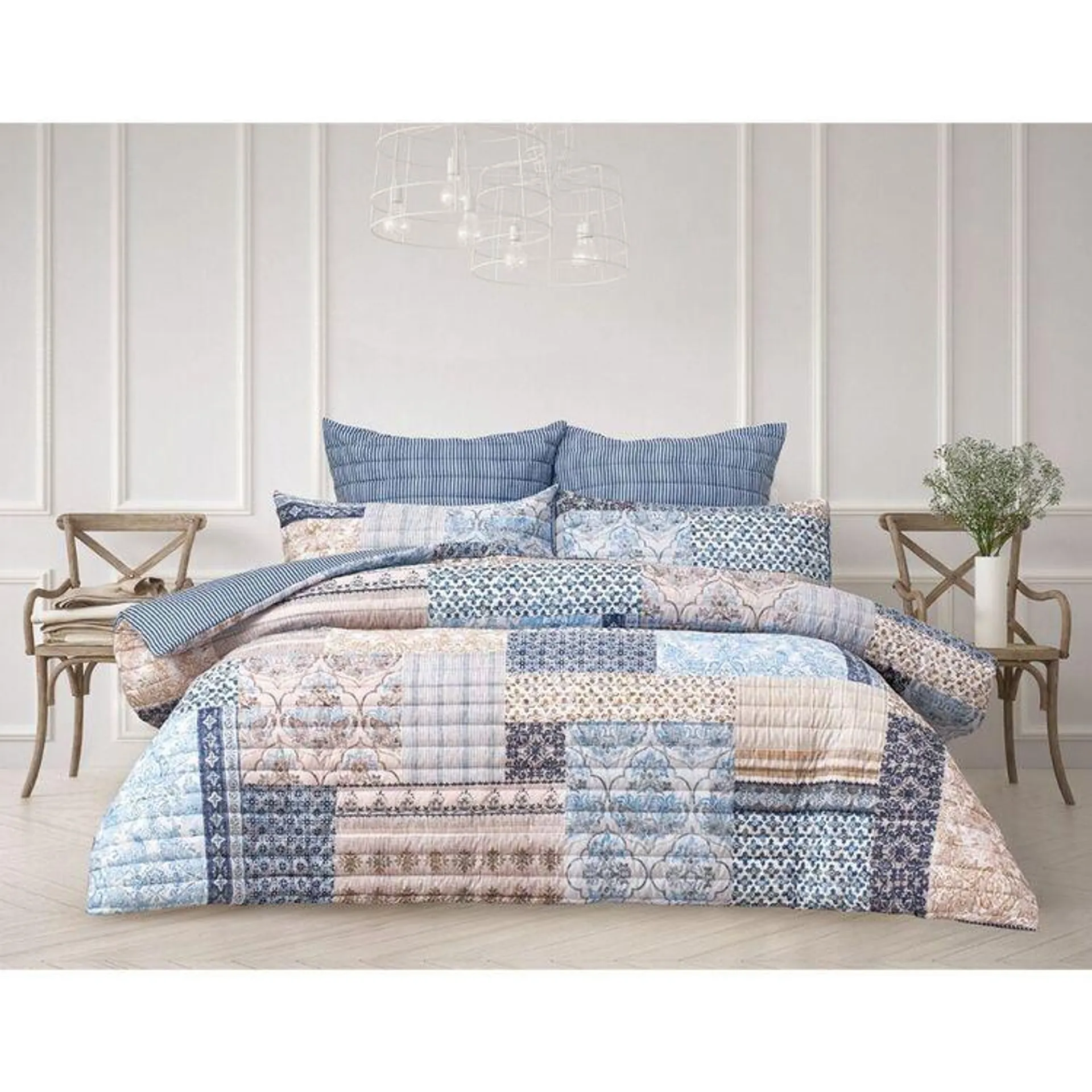 KOO Venezia Quilted Quilt Cover Set Blue