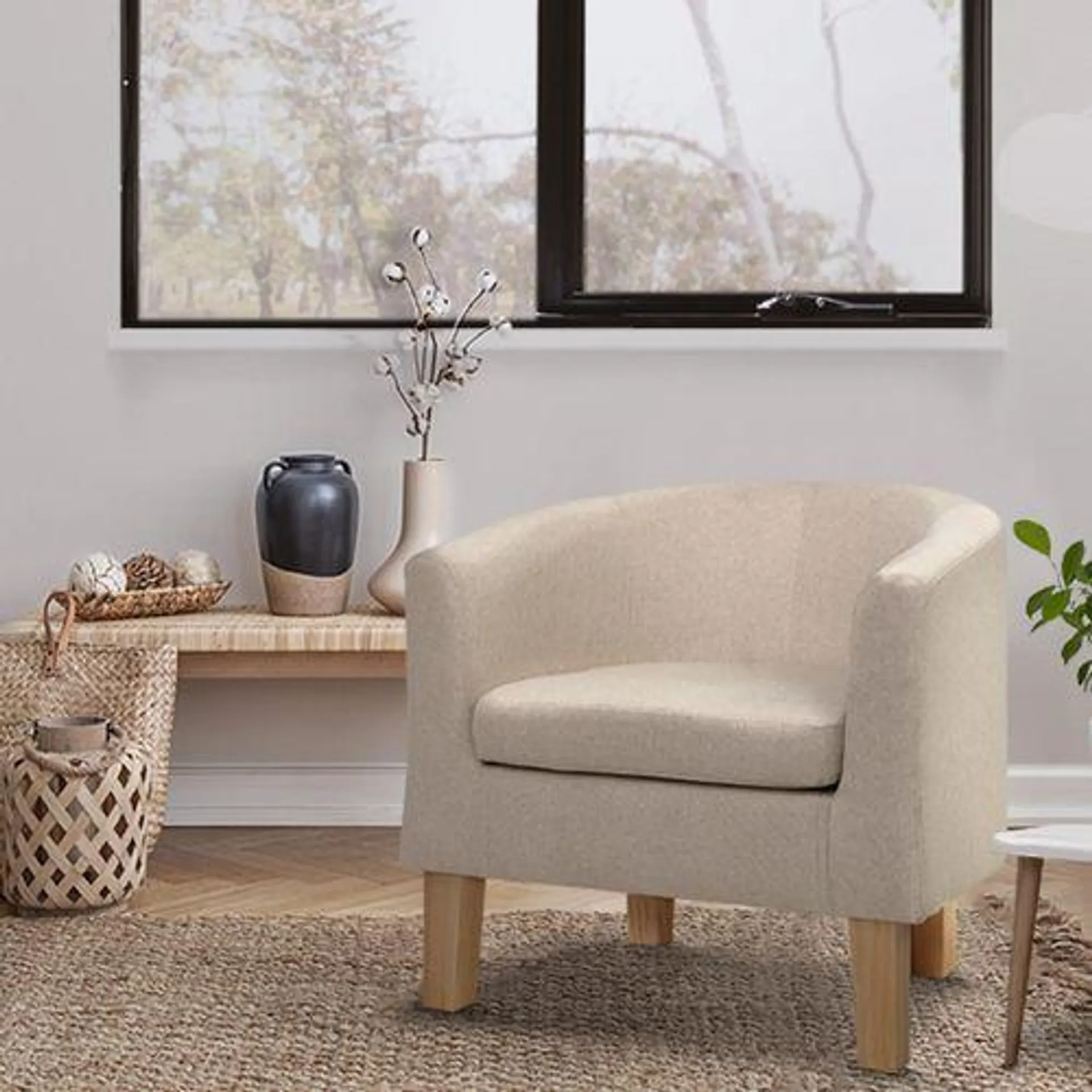 Artiss Armchair Lounge Arm Chair Accent Fabric Sofa Beige
