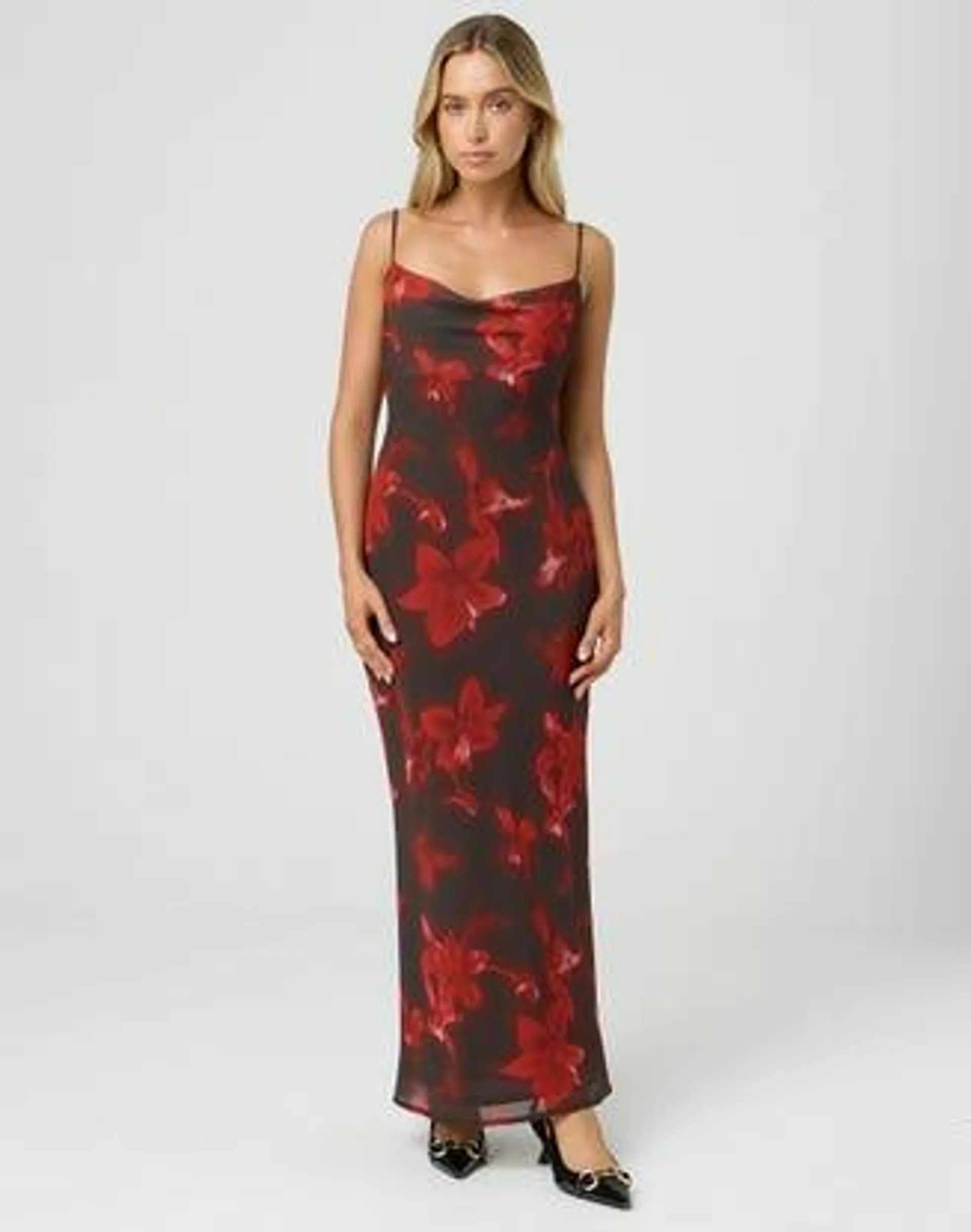 Print Cowl Neck Maxi Dress