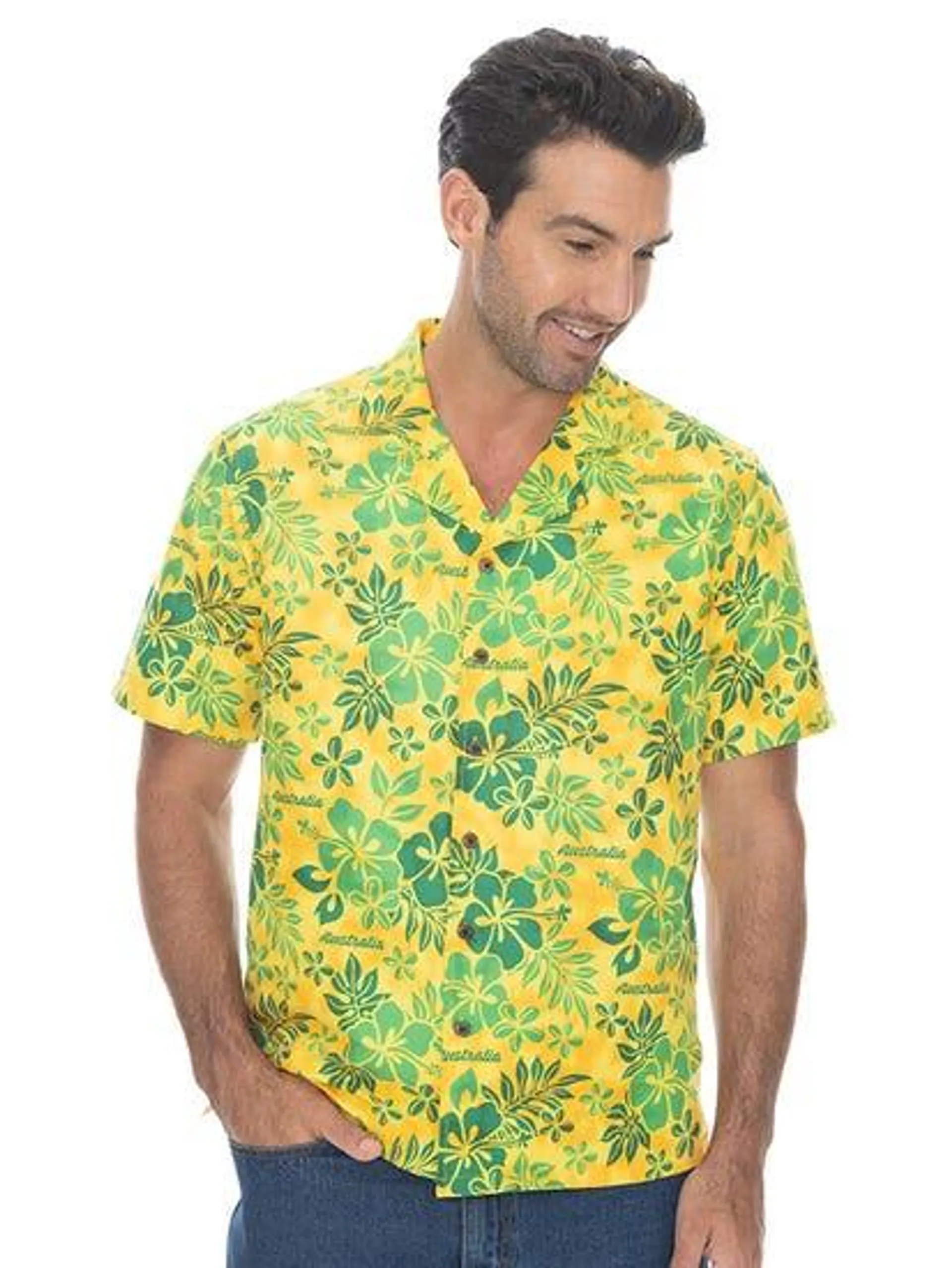 Mens Matchy Party Shirt Short Sleeve Gold And Green