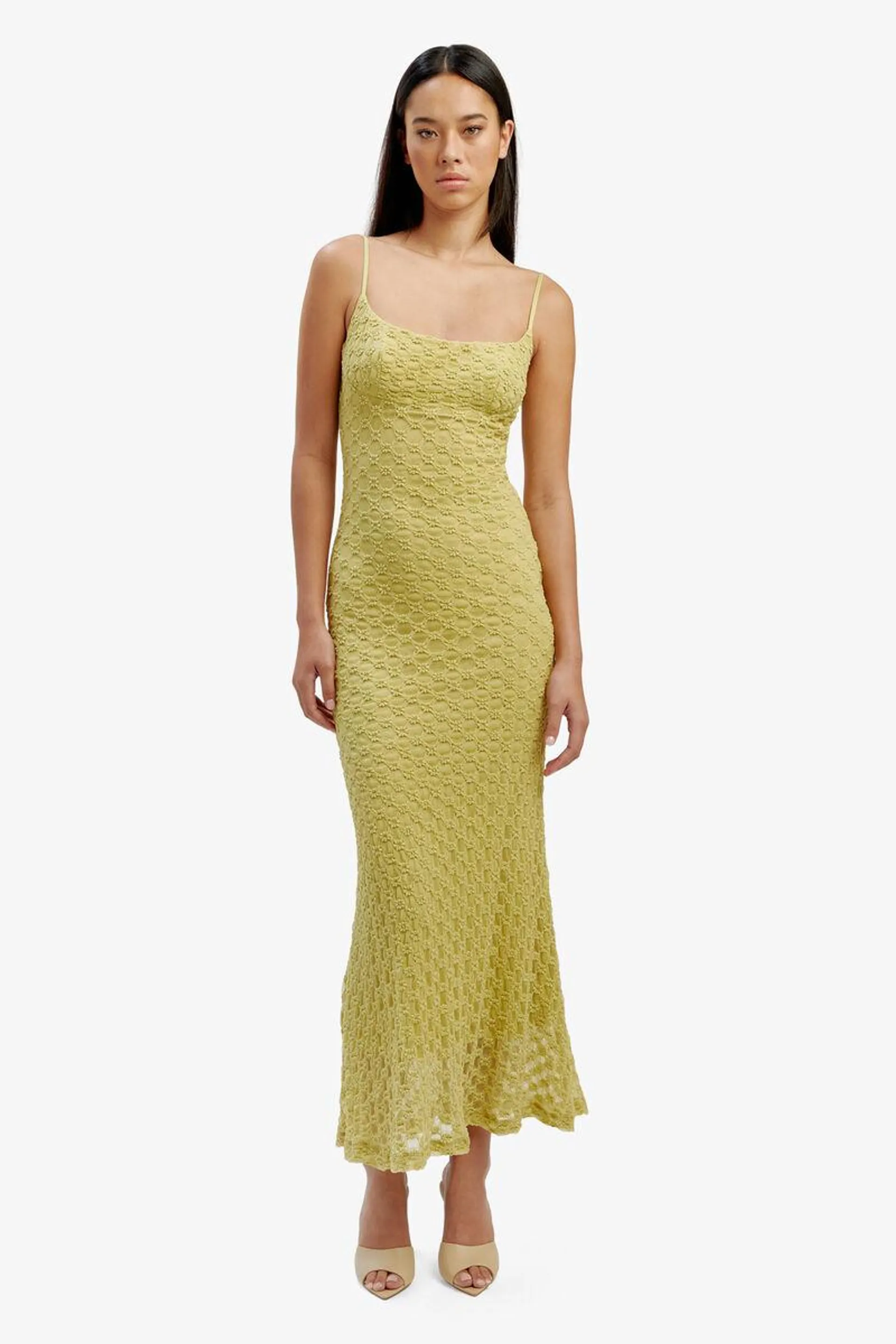 adoni mesh midi dress in moss