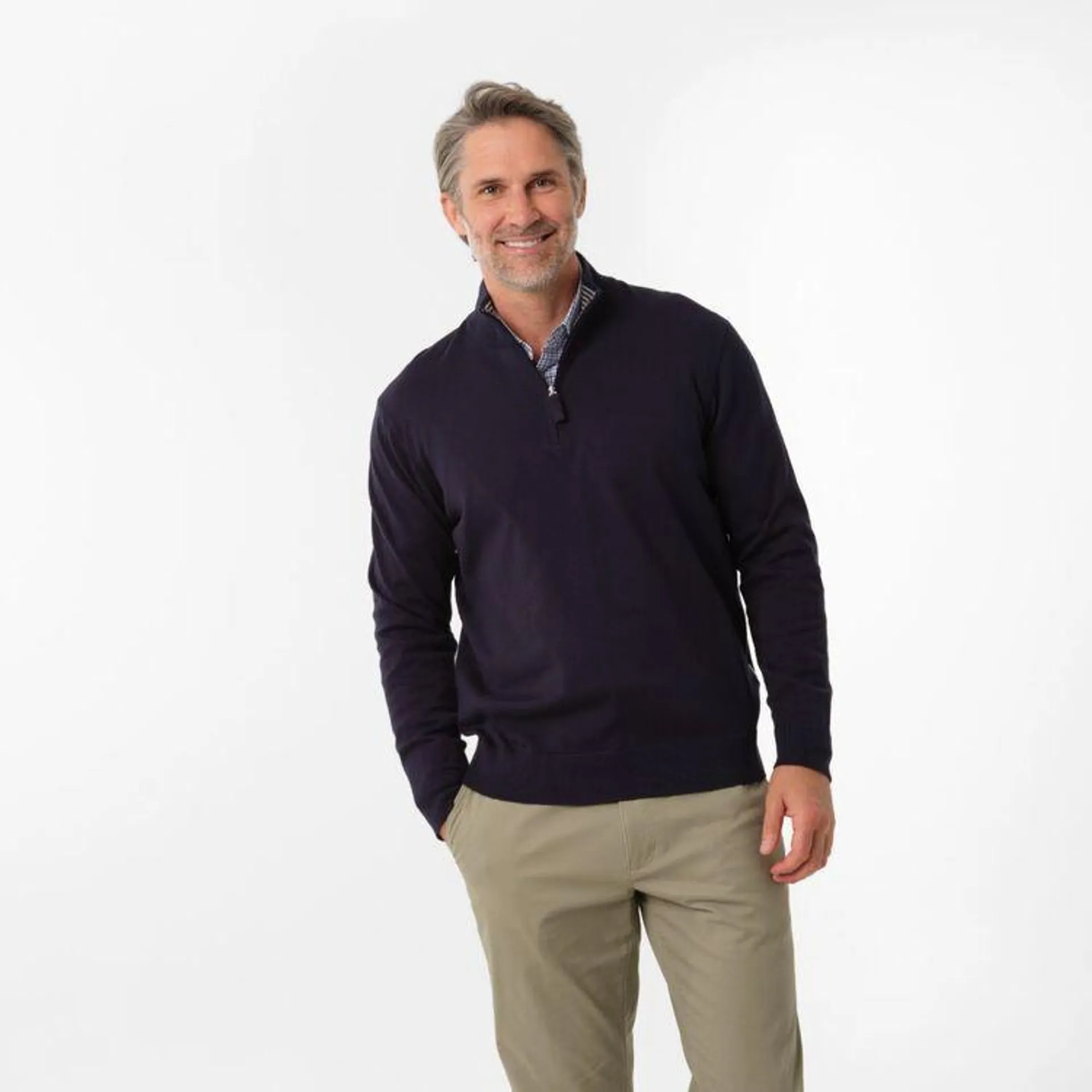 JC Lanyon Men's Leeds Cotton Blend Stretch 1/4 Zip Knit Navy