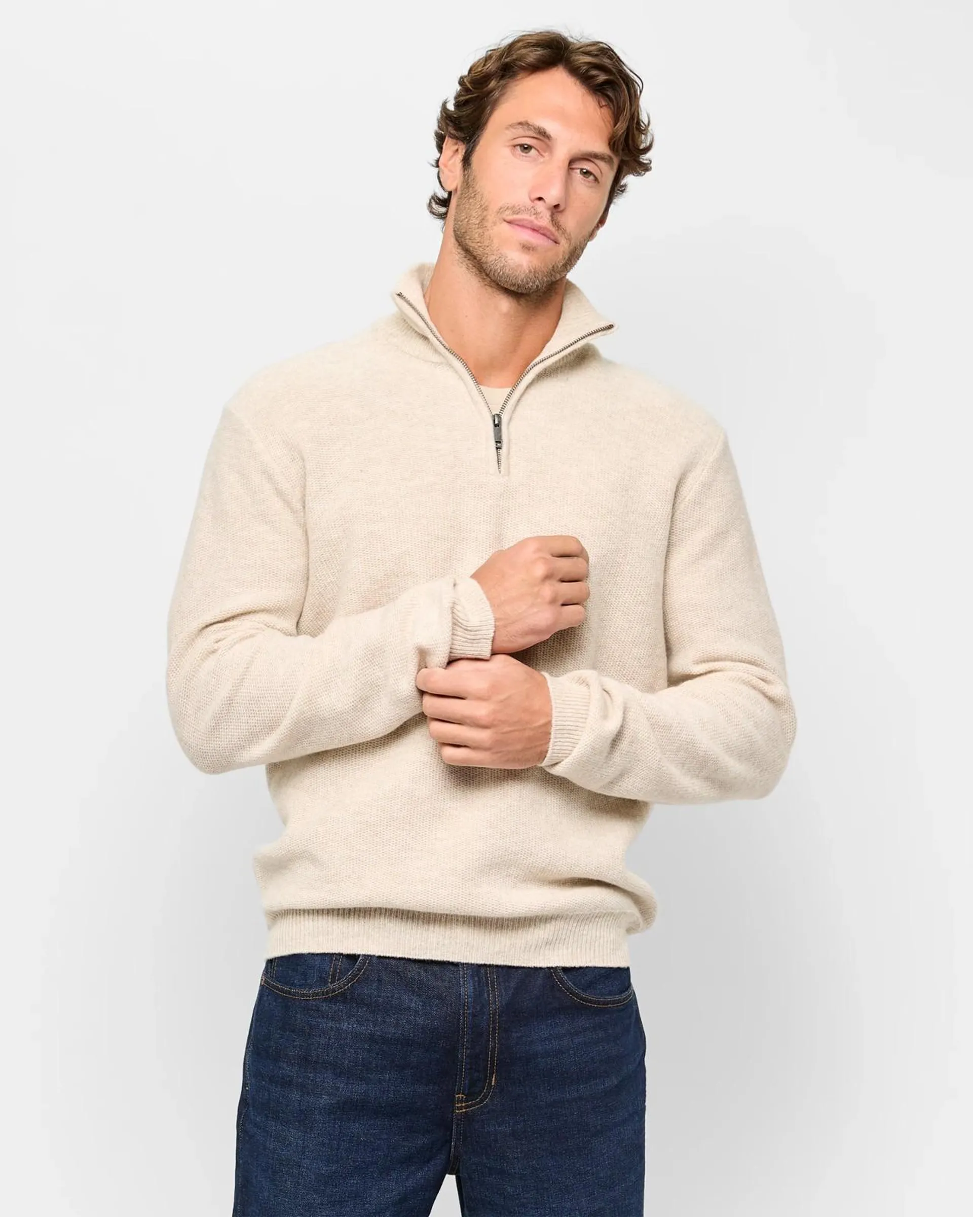 Lambswool Half Zip Jumper - Oatmeal