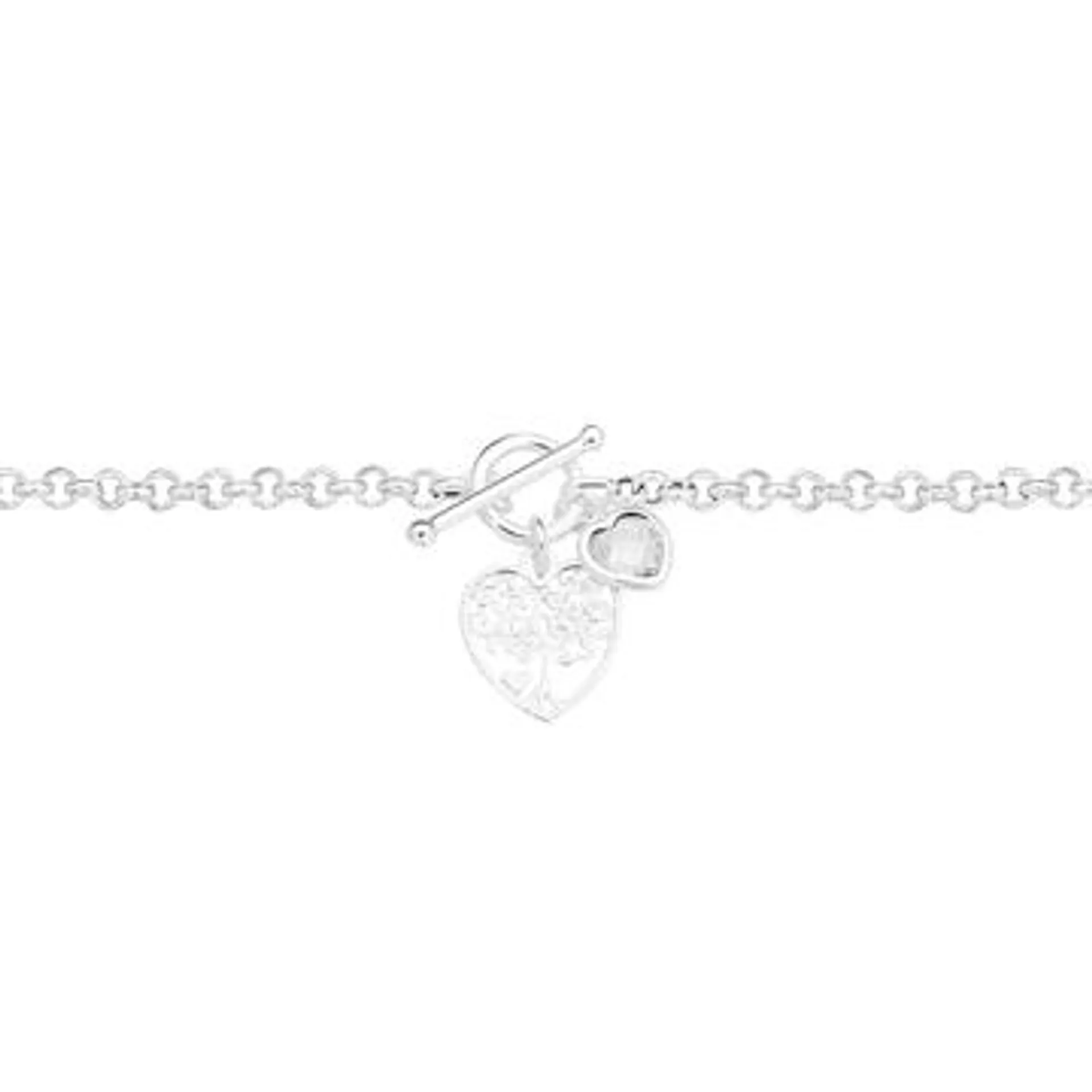 Silver Filigree Tree of Life CZ Heart Fob Bracelet