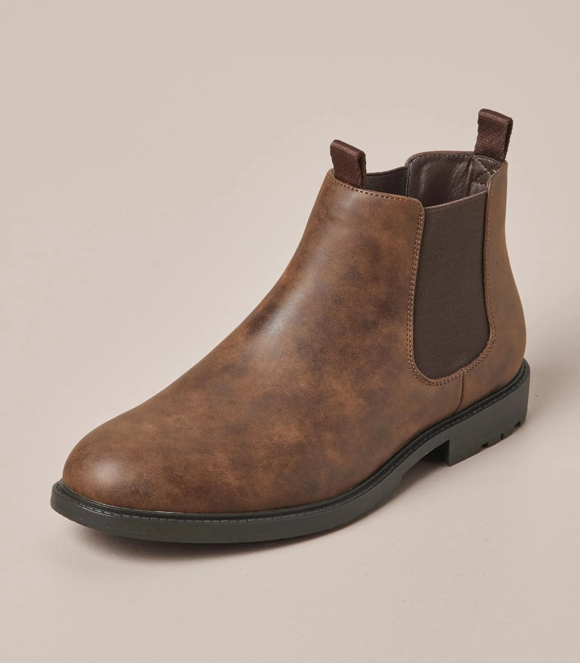 Mens Cleated PU Chelsea Boots - Troy - Brown