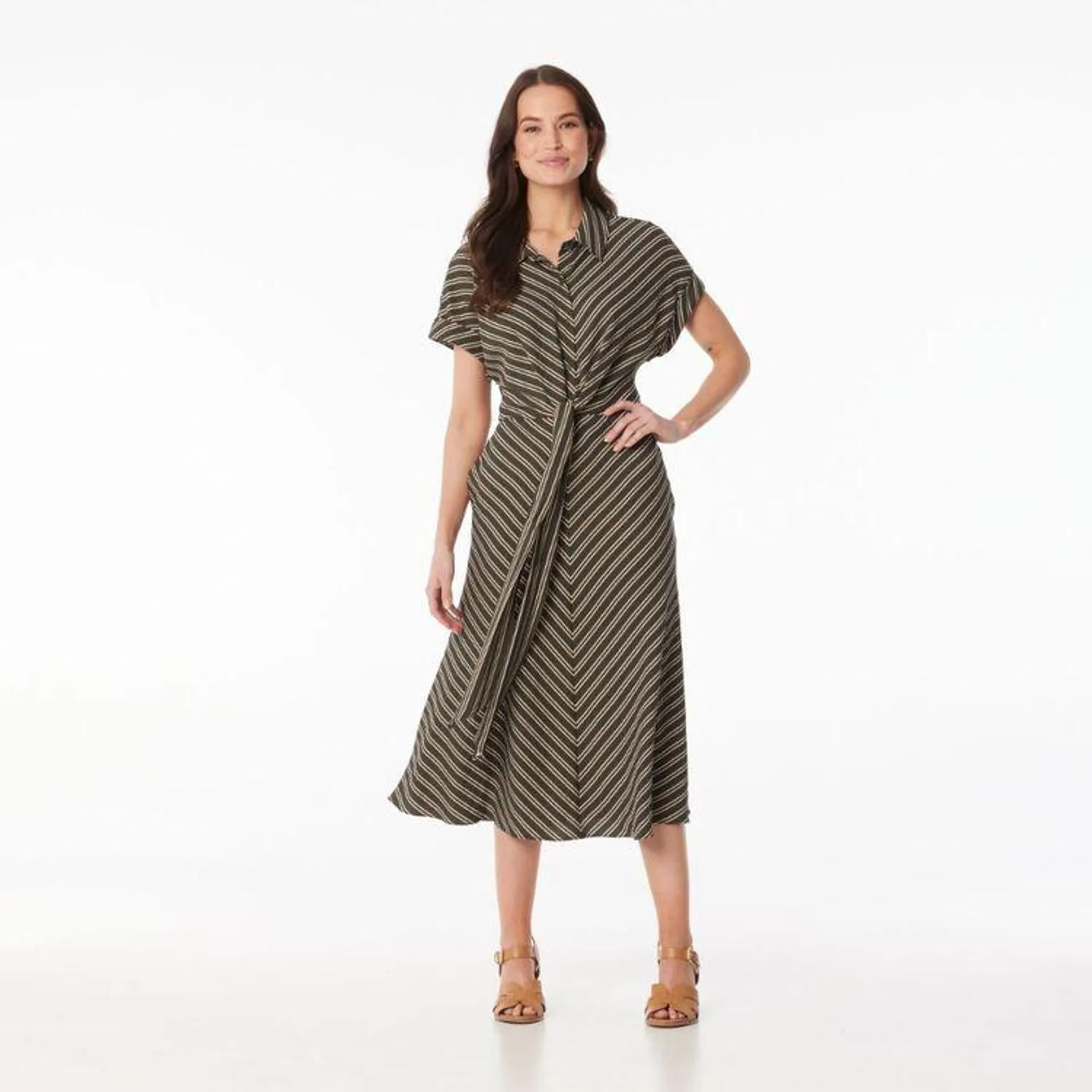 Khoko Edition Women's Chevron Stripe Tie Front Dress Olive