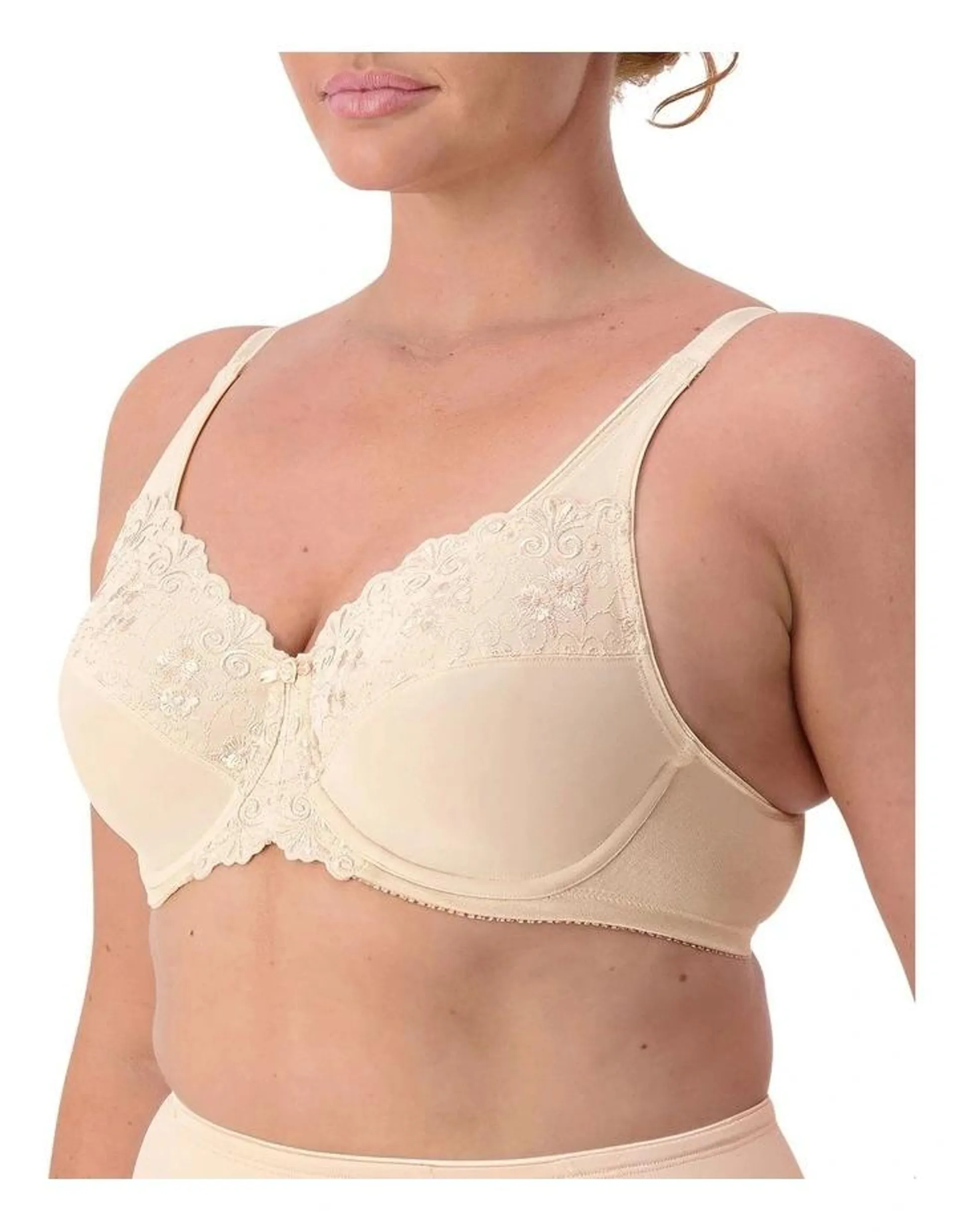 'Embroidered' Minimizer Underwire Bra 10000085 in Fawn