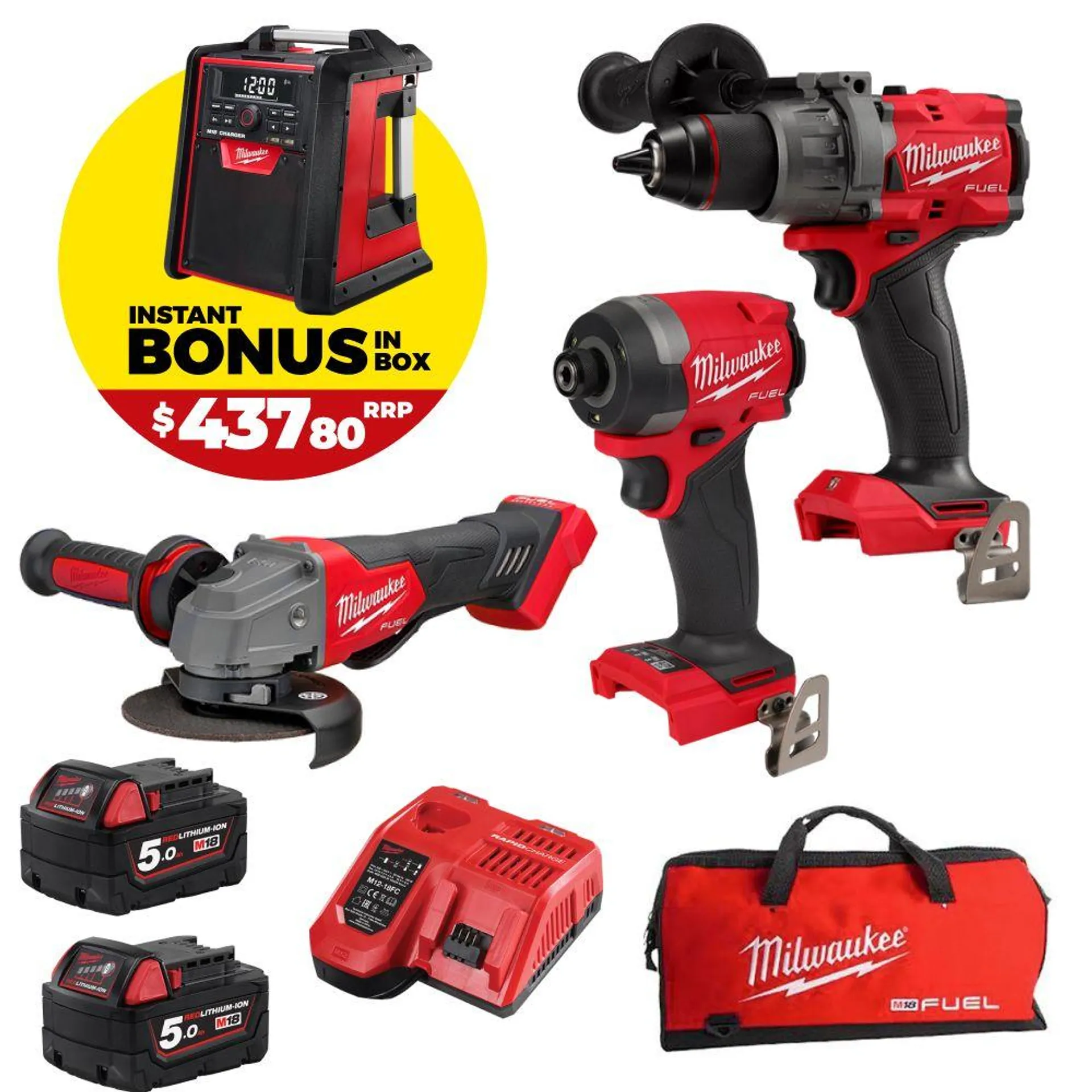 [Pre-Order] Milwaukee M18FPP3A3B502B 18V 5.0Ah Li-ion Cordless Brushless 3pce Combo Kit