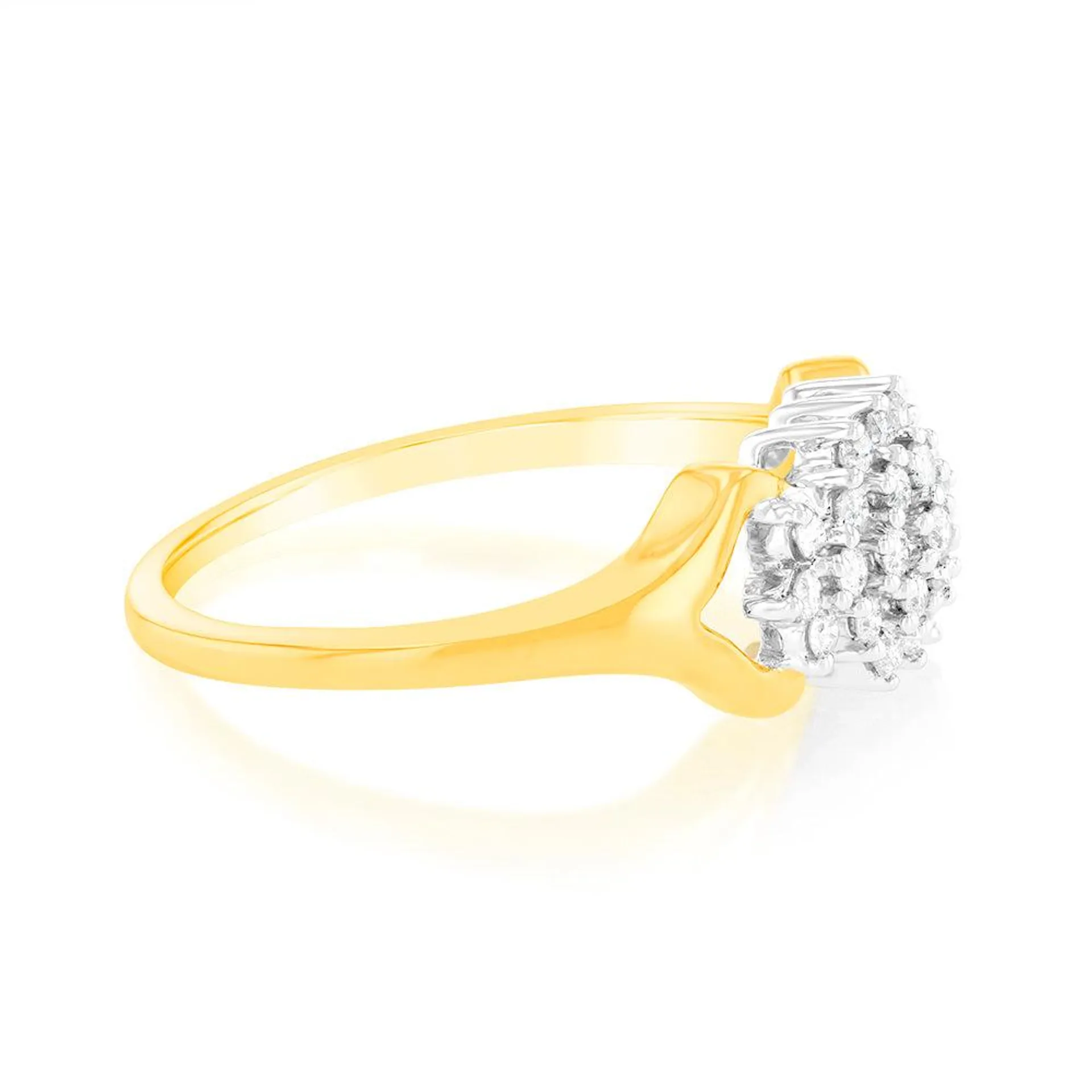 1/4 Carat Diamond Cluster Ring in 9ct Yellow Gold