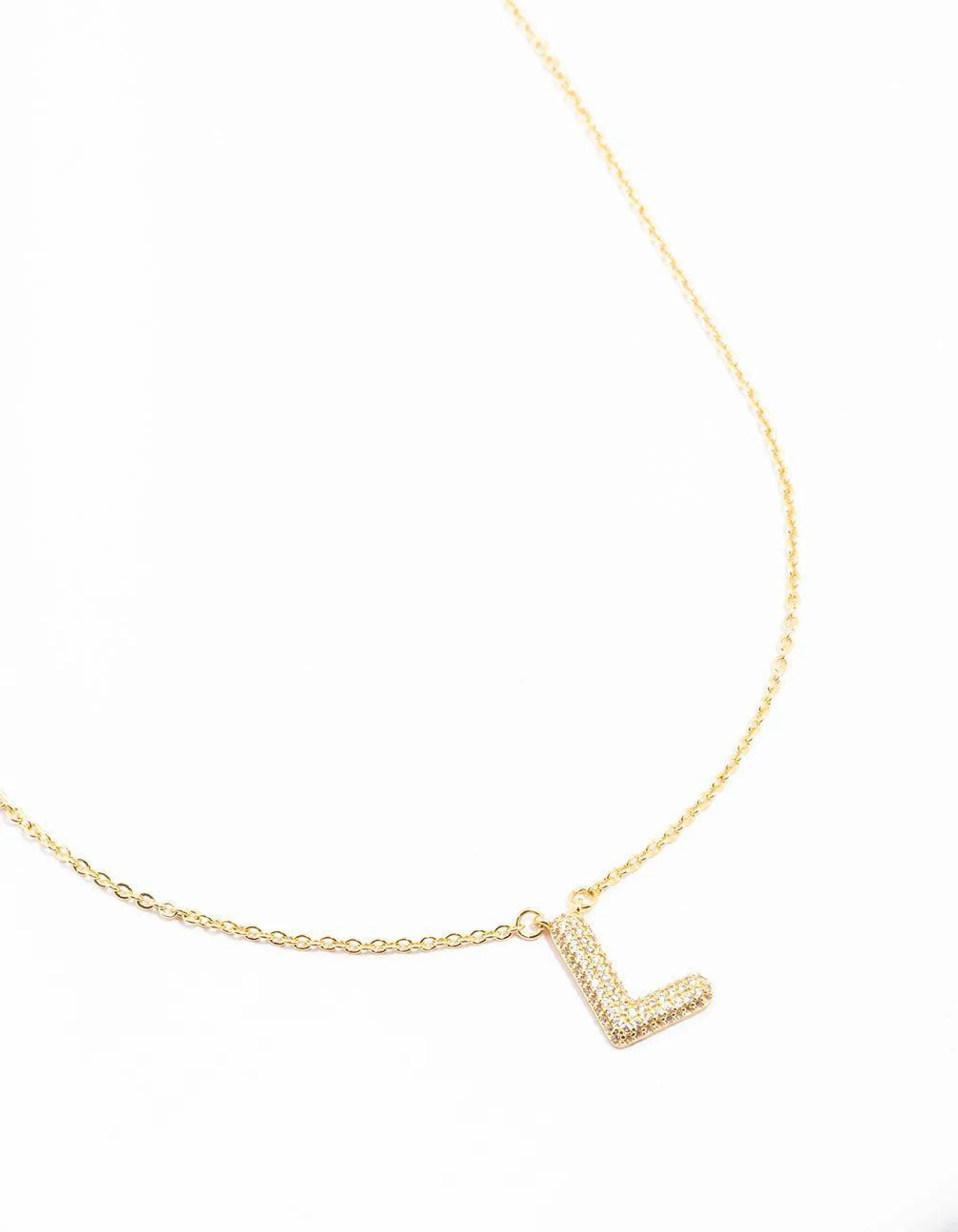 Gold Plated Pave Letter L Necklace