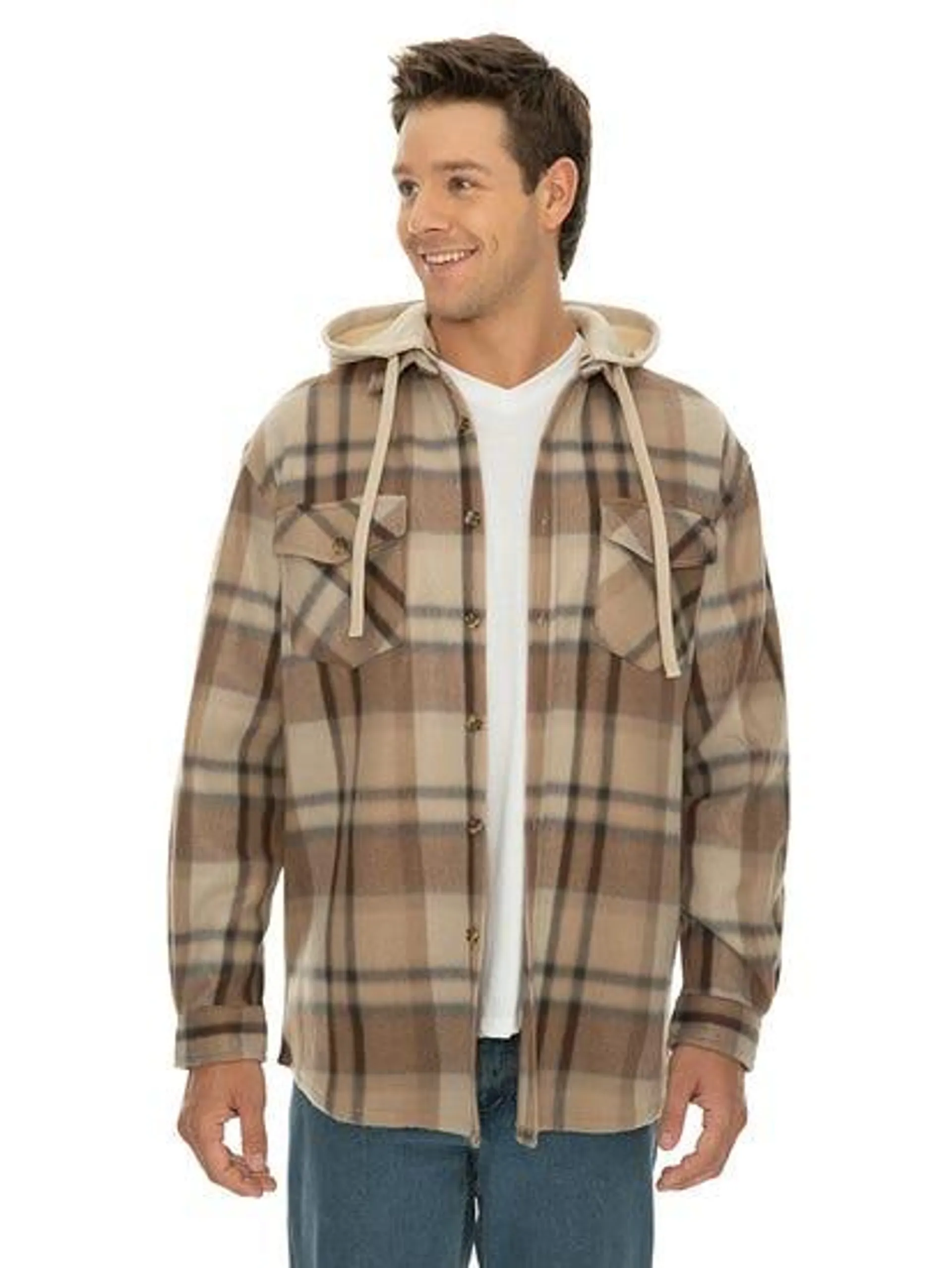 Lowes Polar Fleece Shirt With Hood Tan Check