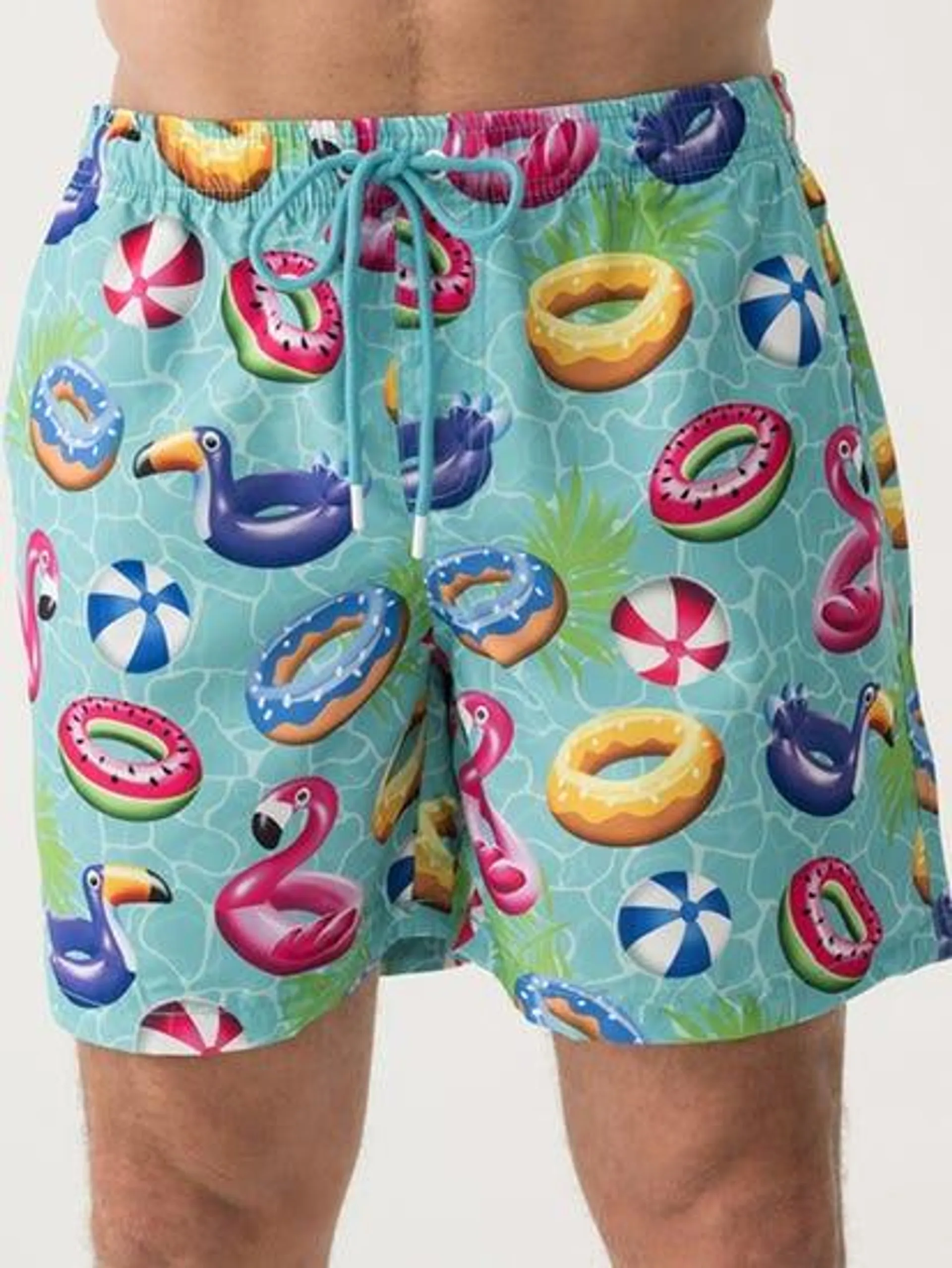 Mens Over Print Short Aqua Pool Party