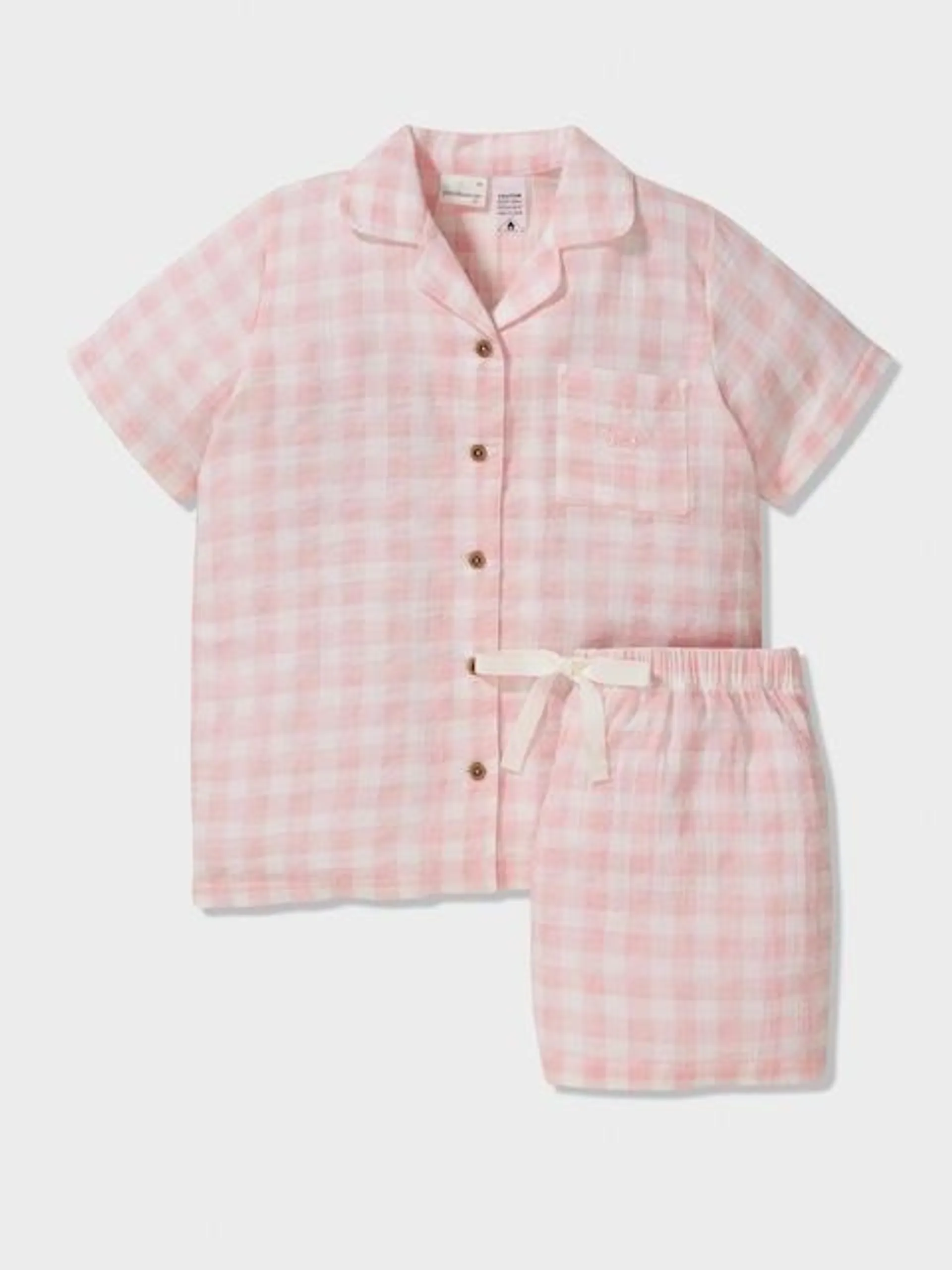 Girls Organic Pink Check Pj Set