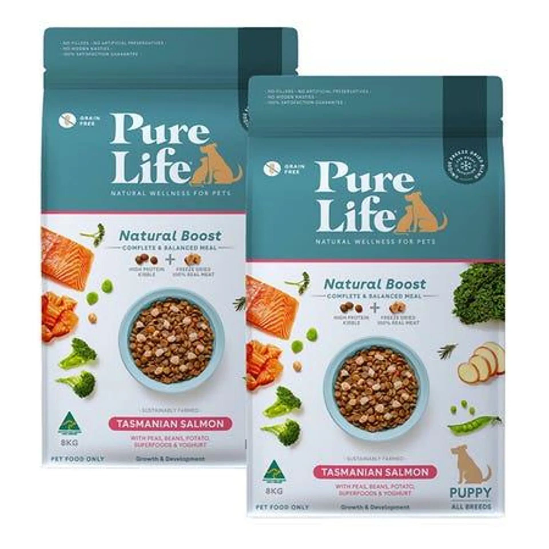 Pure Life Natural Boost Salmon Puppy Food 8kgx2