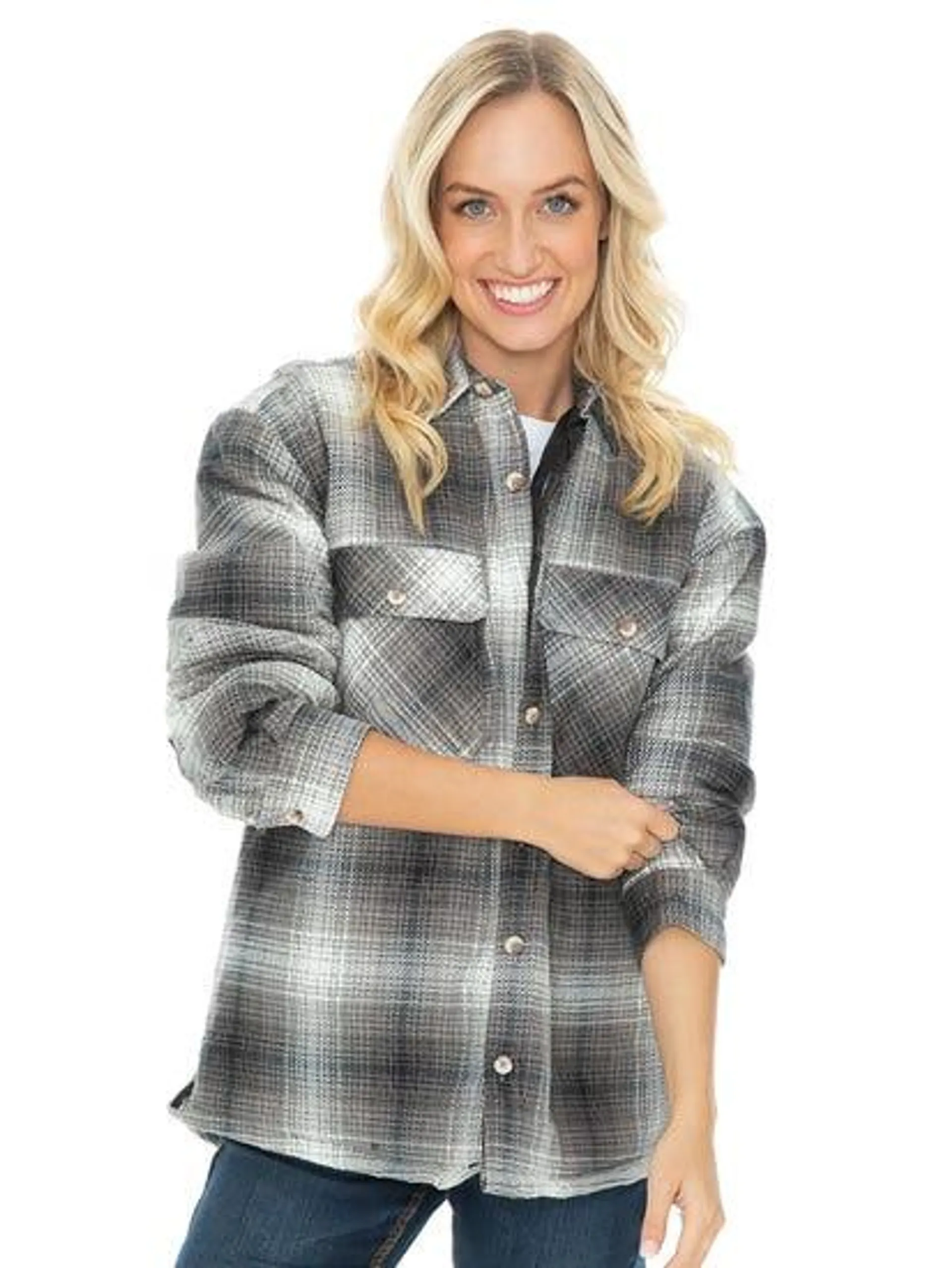 Lowes Quilted Flannel Shirt Black Grey