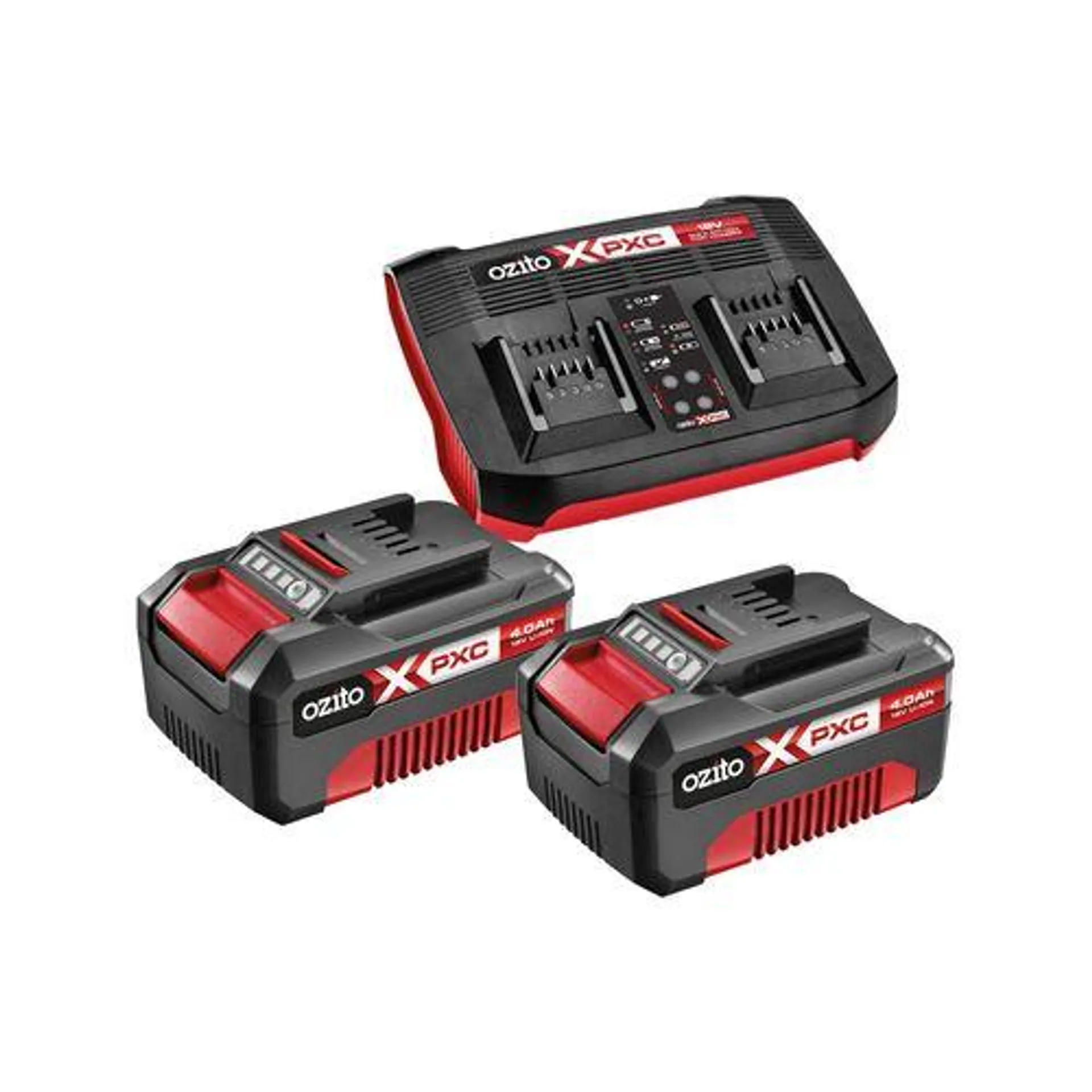 Ozito PXC 18V 2 x 4.0Ah Batteries And Multi Charger Pack