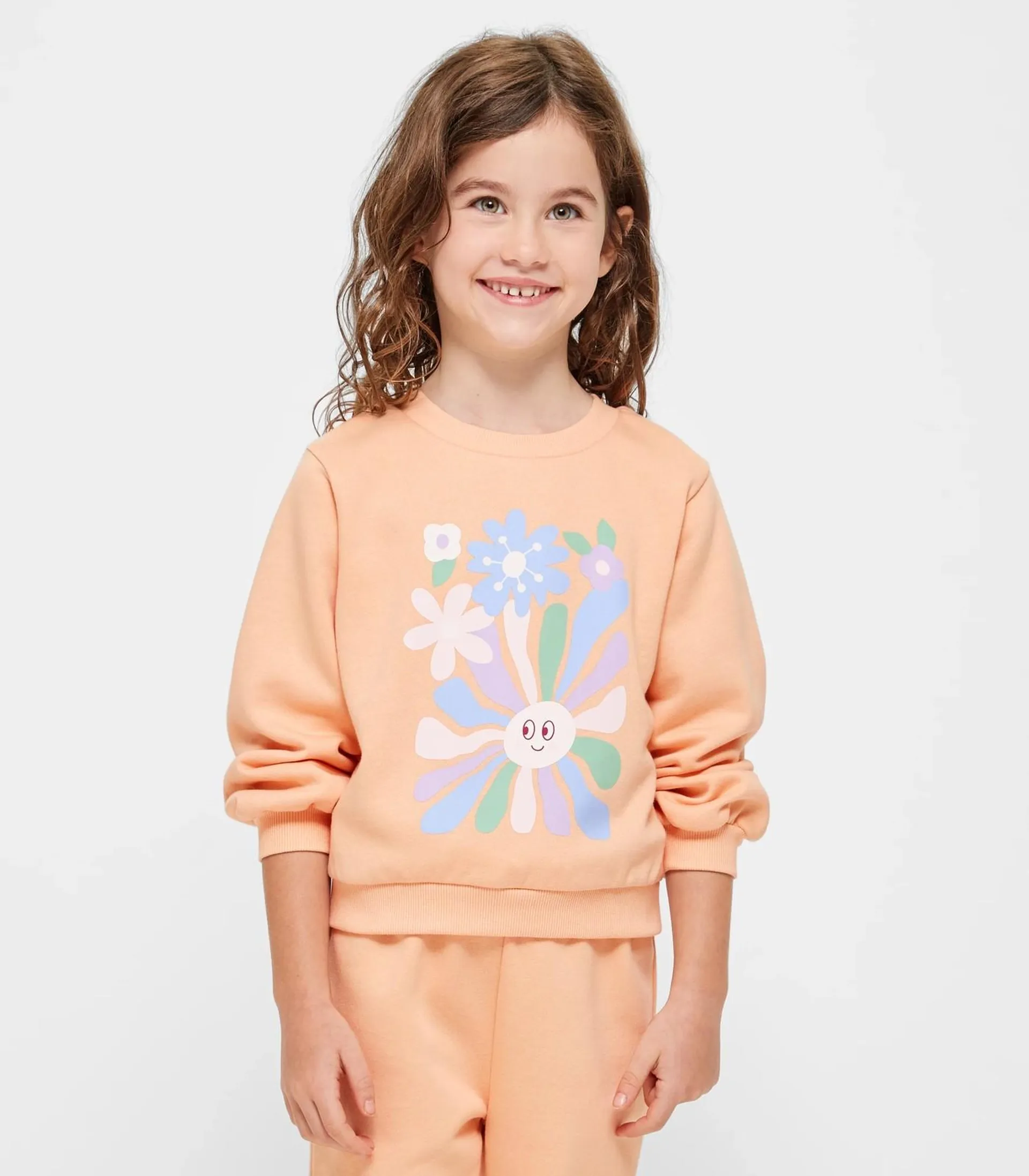 Print Crew Neck Jumper - Pale orange sunshine