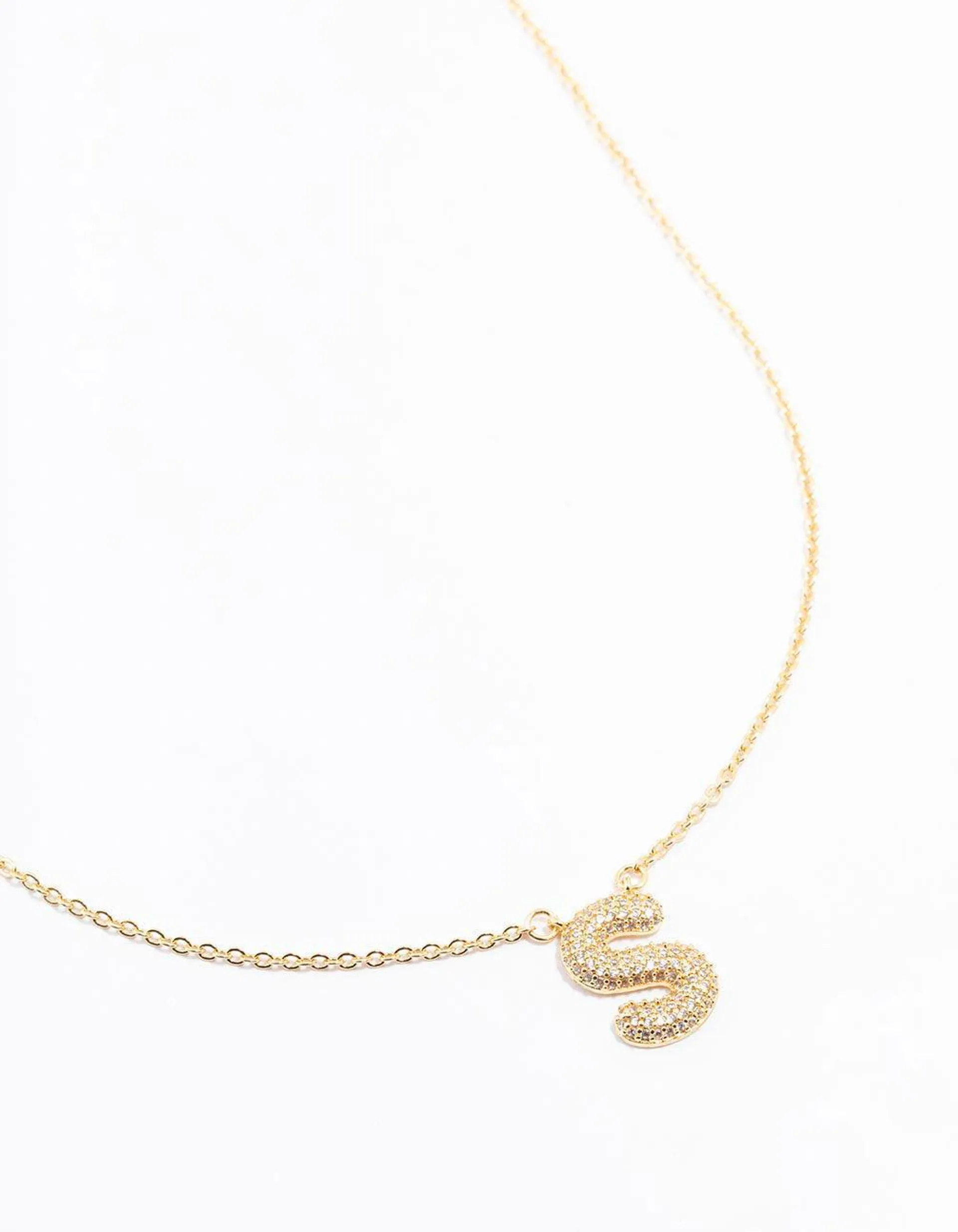 Gold Plated Pave Letter S Necklace