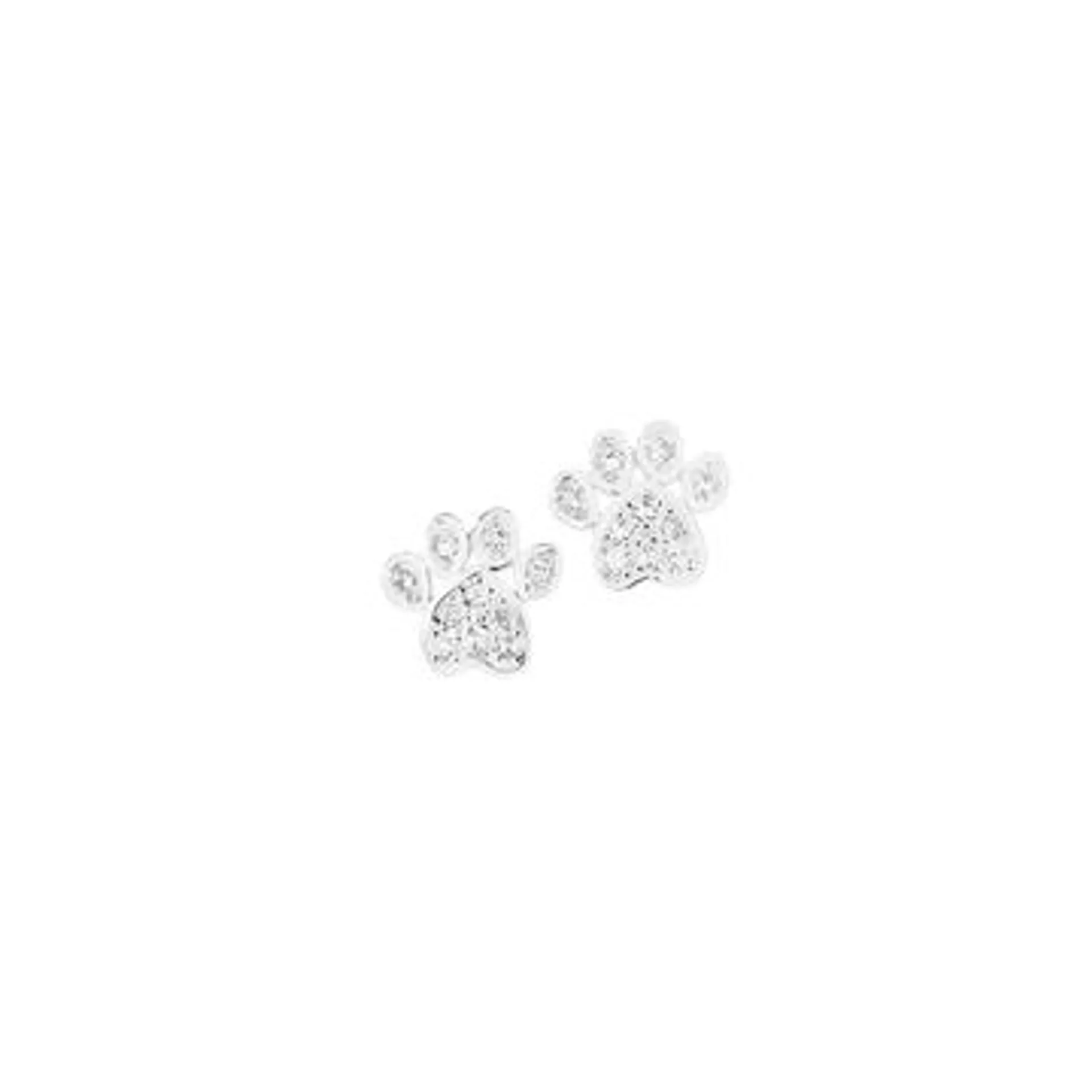 Silver CZ Paw Print Stud Earrings