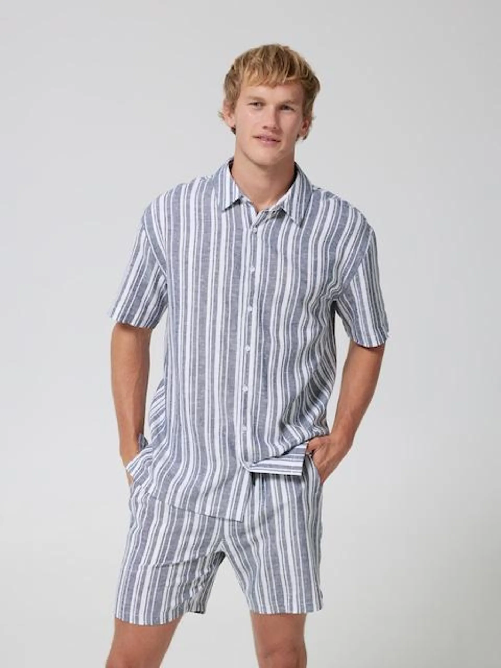 Stripe Linen Blend Resort Shirt