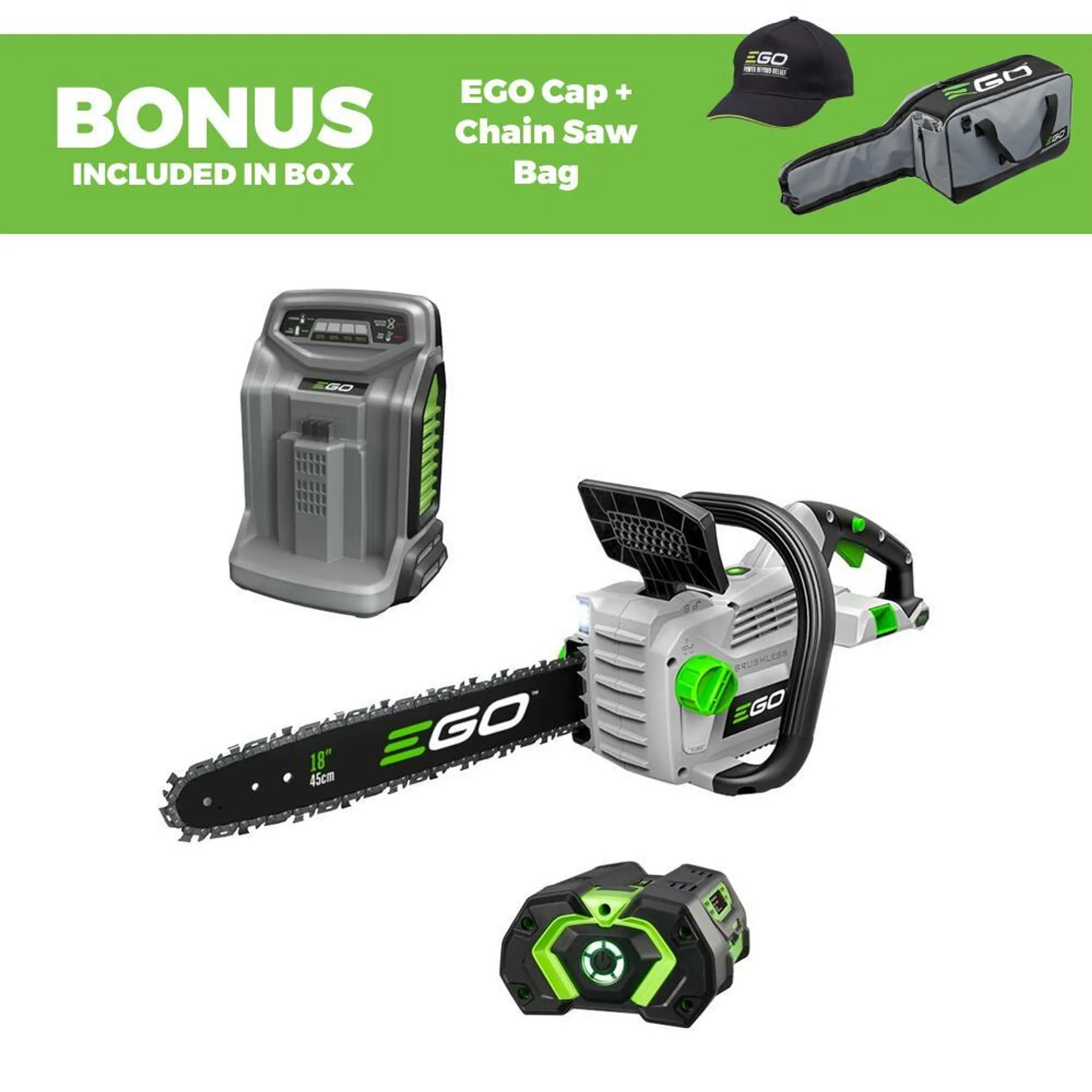 EGO CS1805E-P 56V 5.0Ah Li-ion Cordless Brushless 450mm (18") Power+ Chainsaw Combo Kit with Bonus Chainsaw Bag