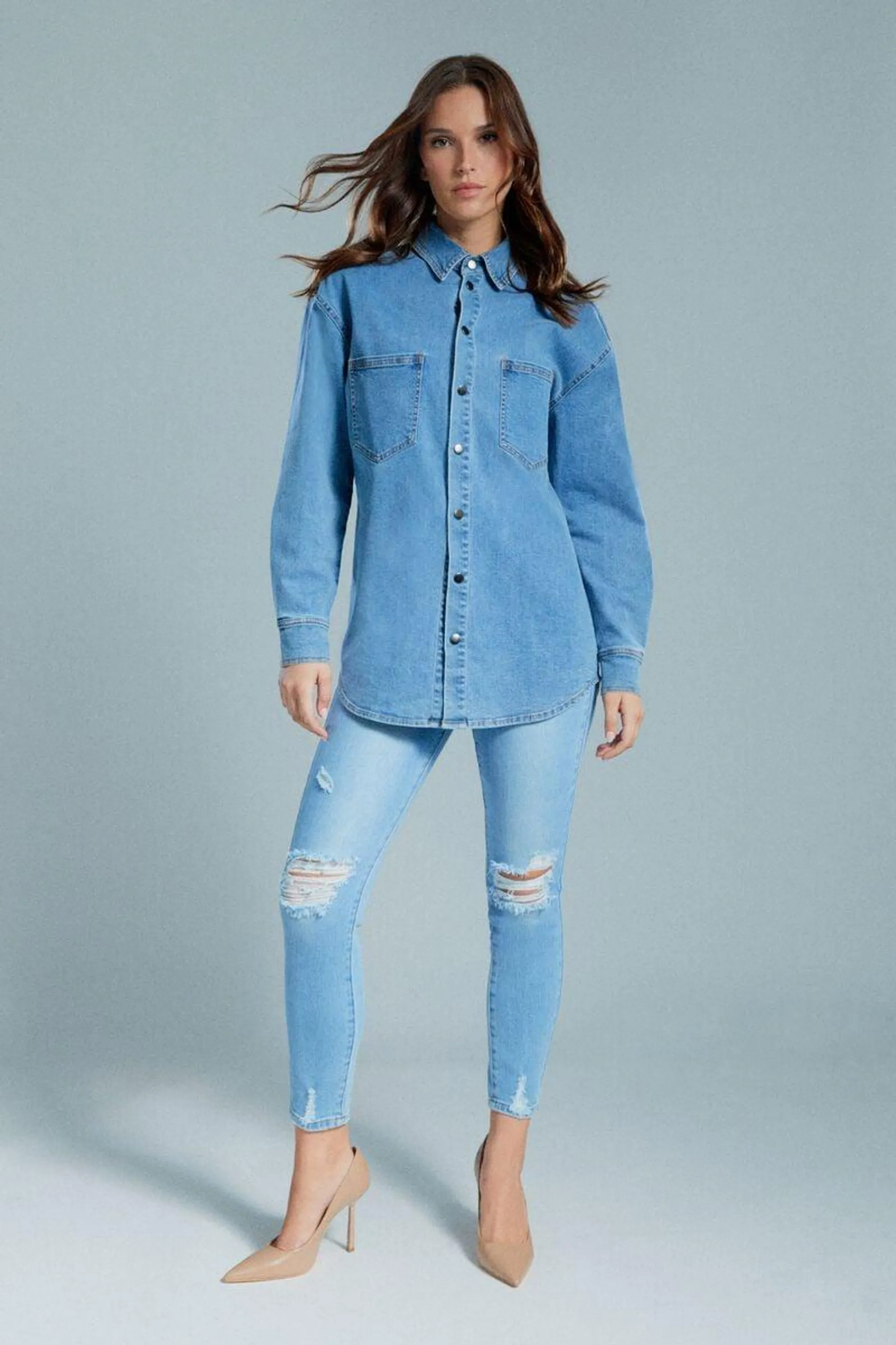 khloe hi crop jeans in mid blue