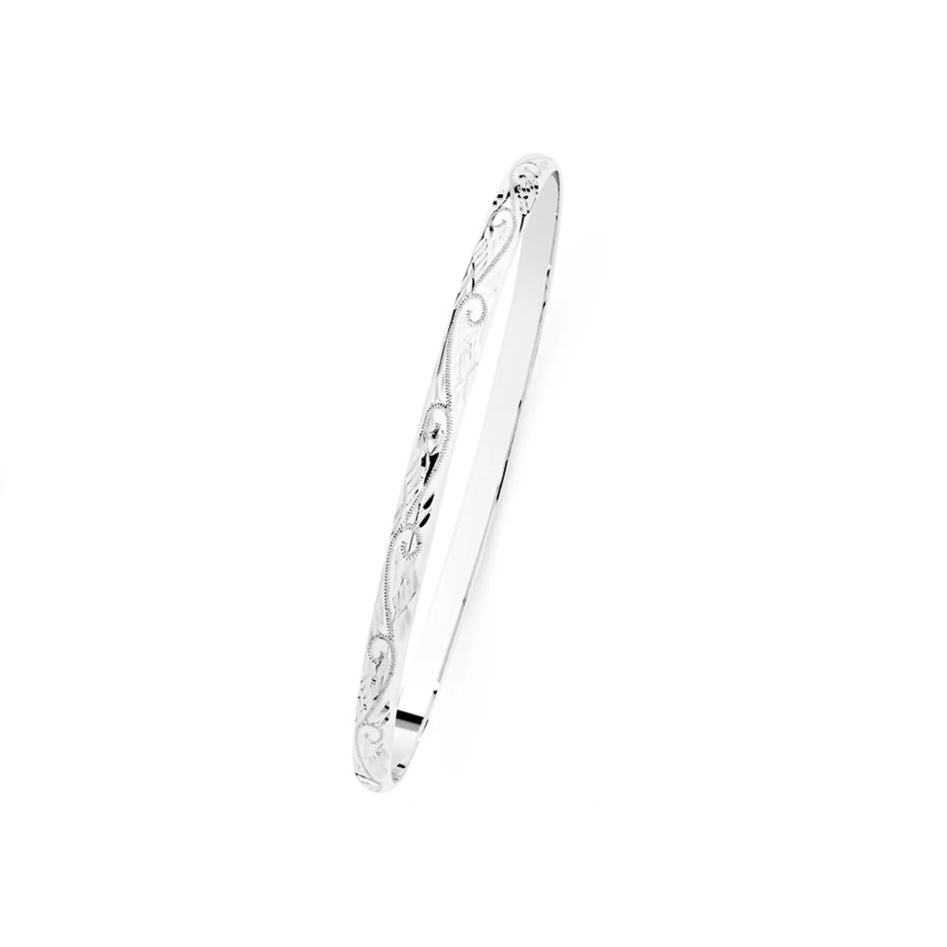 Silver 65mm 4mm Engraved Bangle