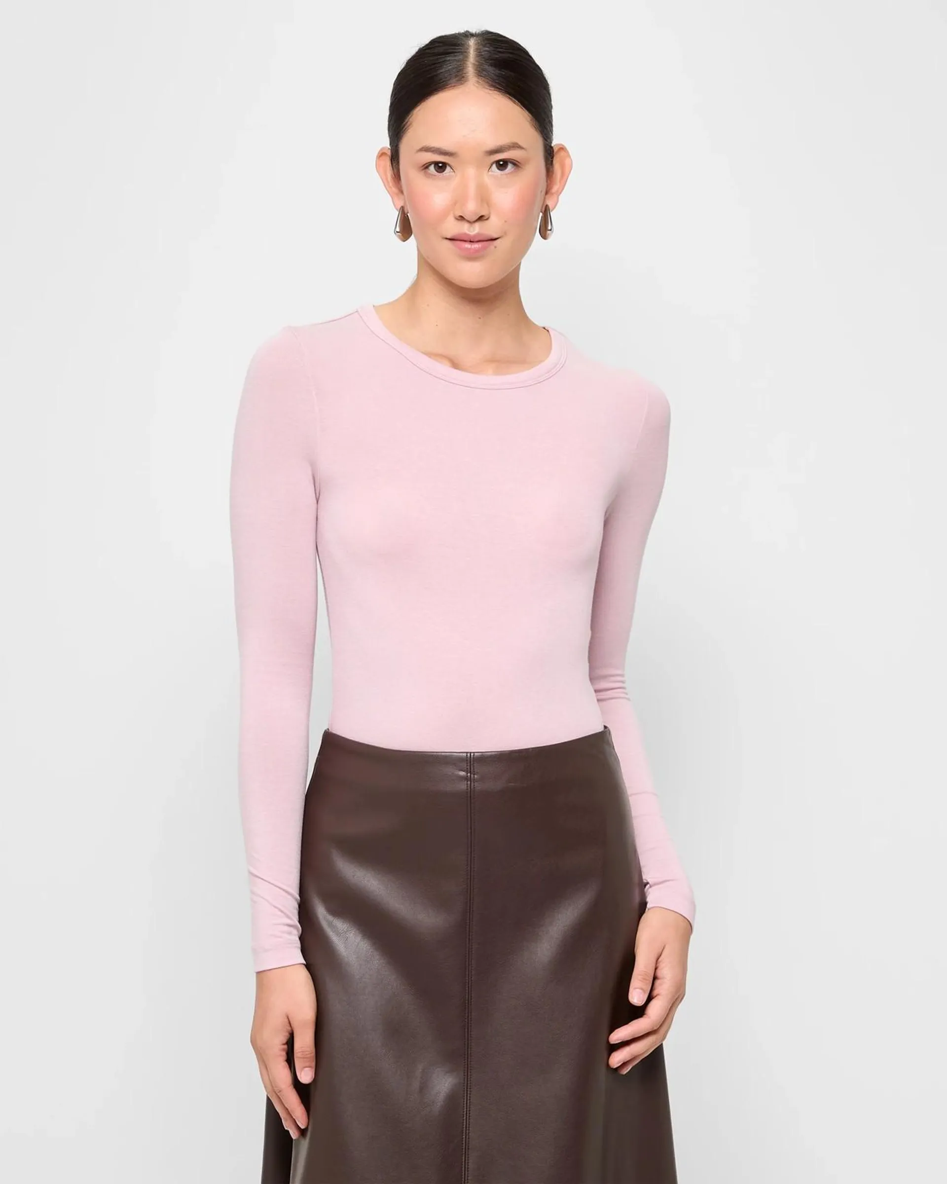 Long Sleeve Luxe Layering Crew Knit Top - Preview - Dusty Rose