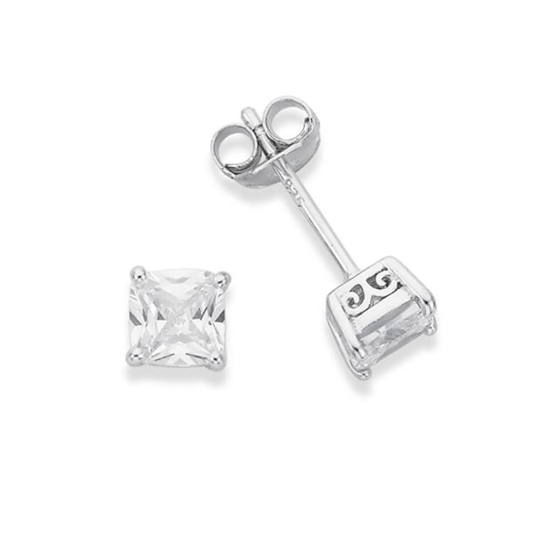 Silver 5mm 4 Claw CZ Cushion Cut Earrings