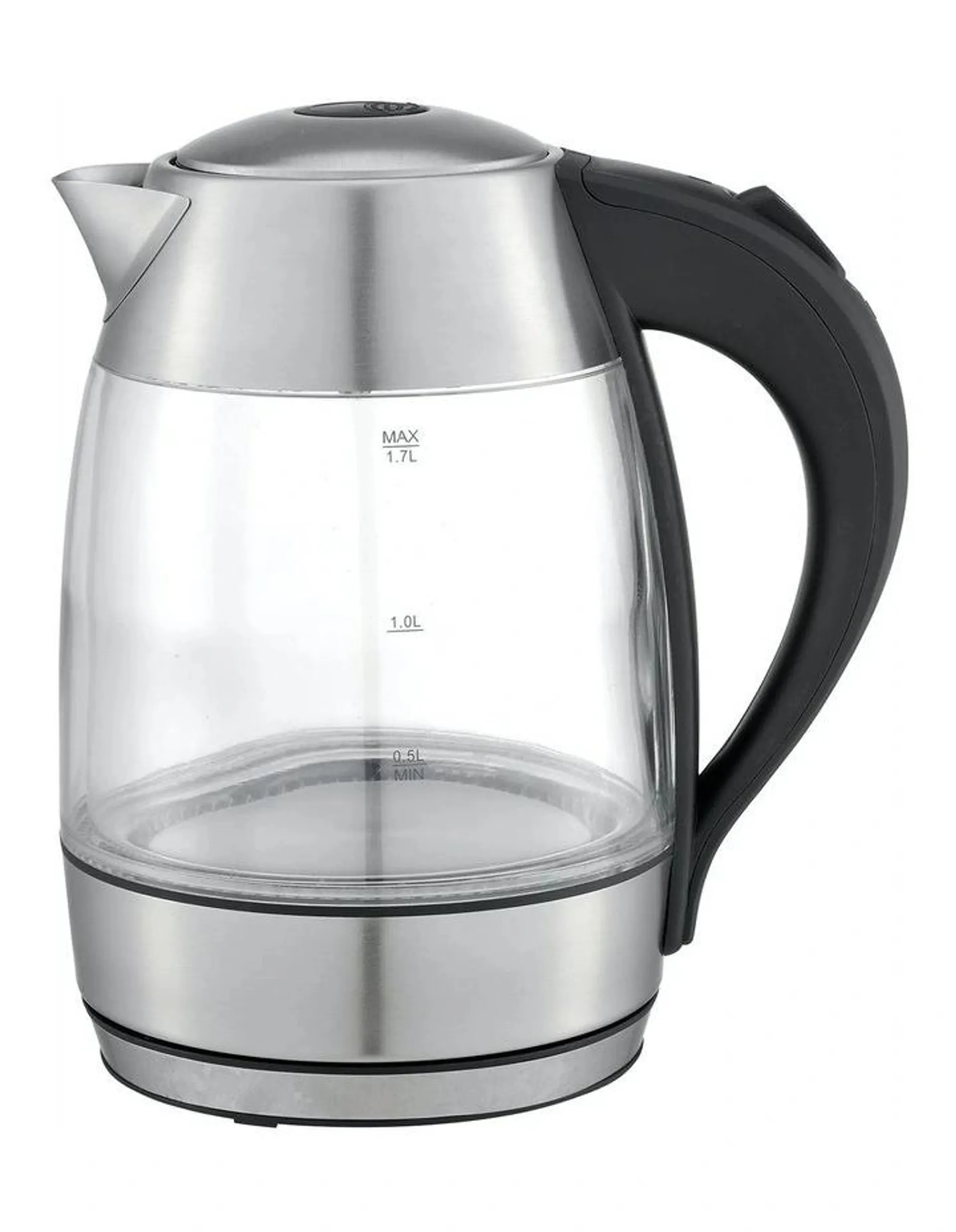 Cool Touch Slimline Stainless Steel Blue LED Glass Kettle 1.7L in Clear