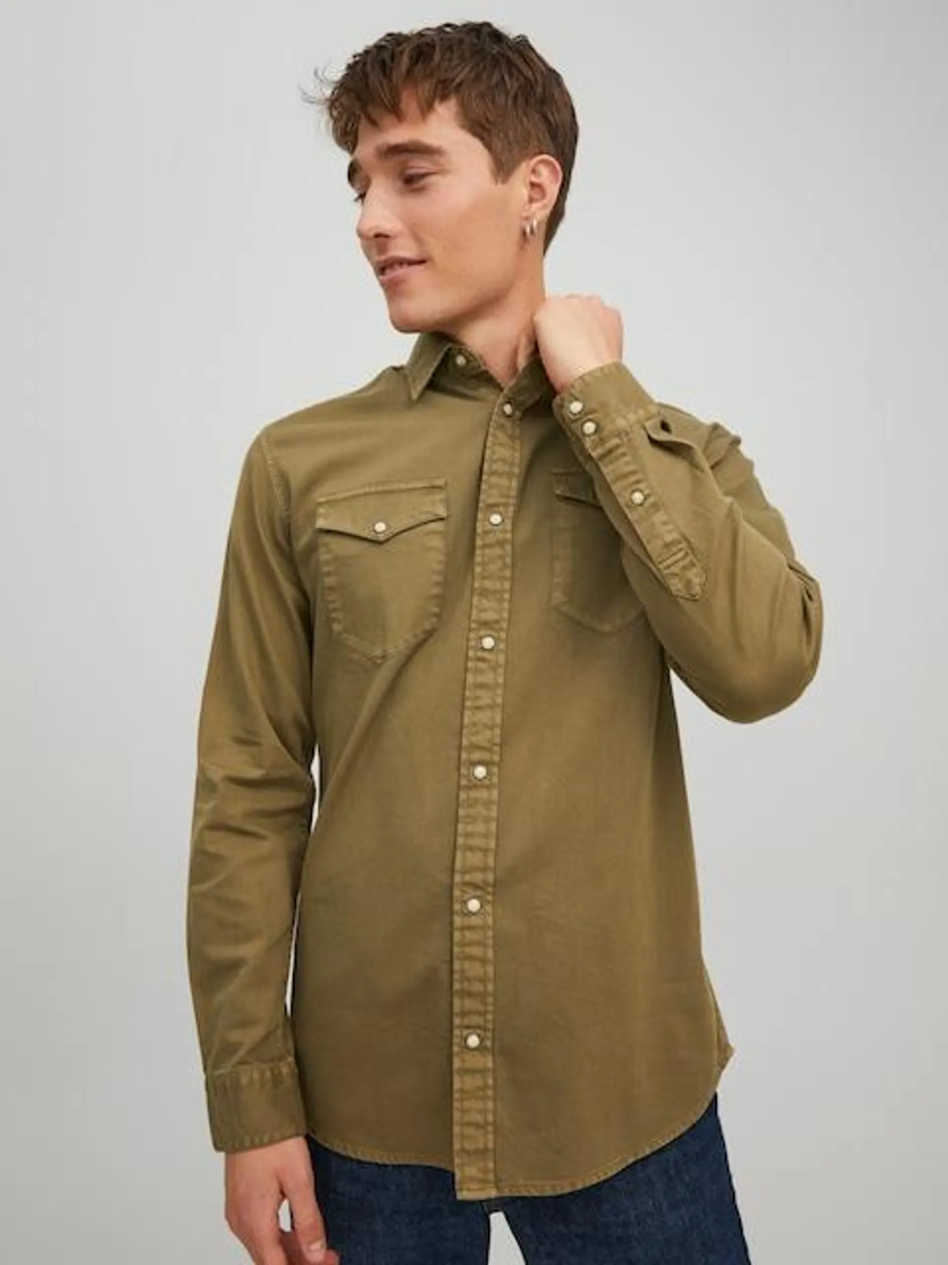 JACK AND JONES Sheridan Long Sleeve Shirt In Forest Green