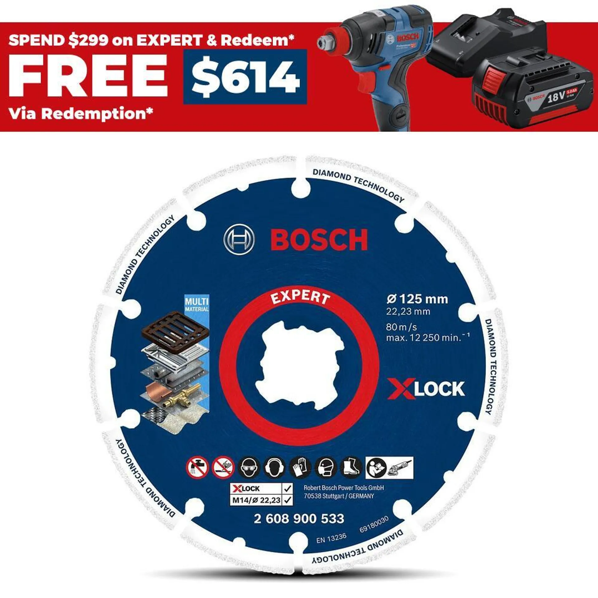 Bosch 2.608.900.533 EXPERT 125mm (5") X-LOCK Diamond Metal Cutting Disc Wheel