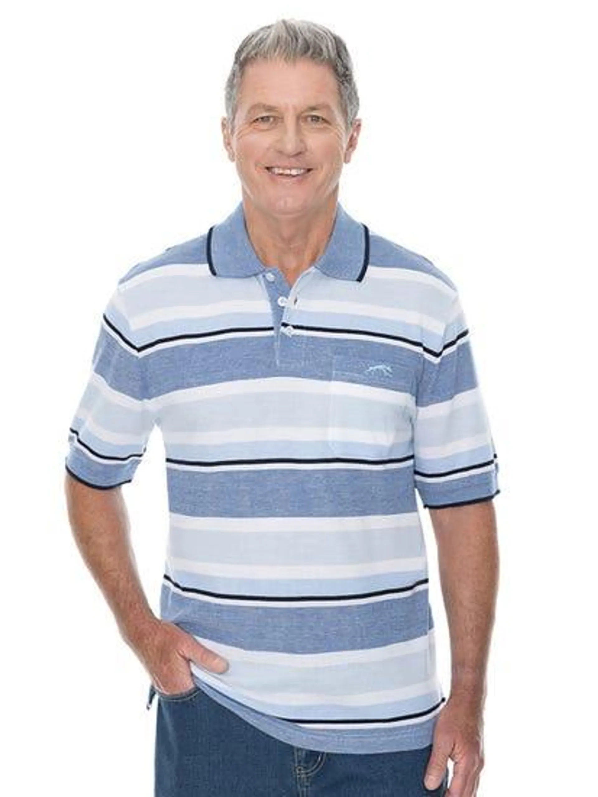 Mens Blue Stripe Polo With Chest Pocket