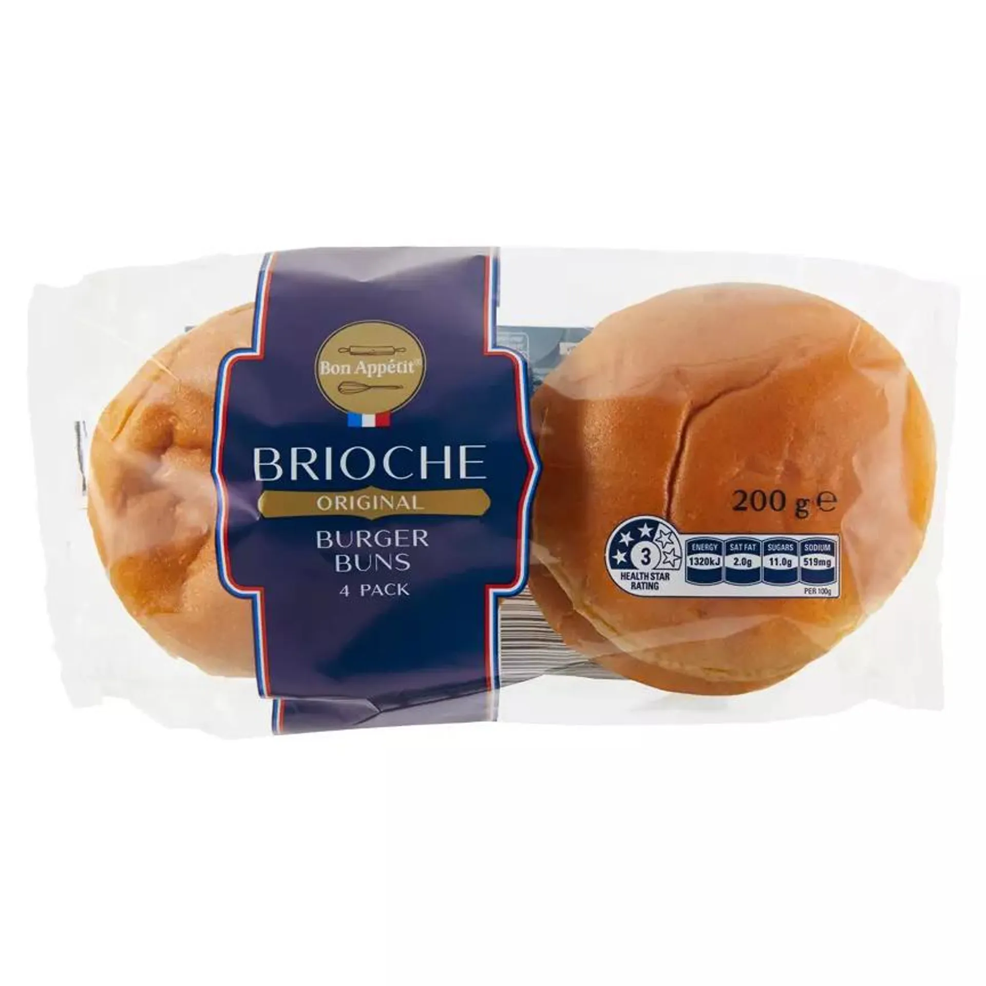 Sliced Brioche Burger Buns 4 Pack 200g
