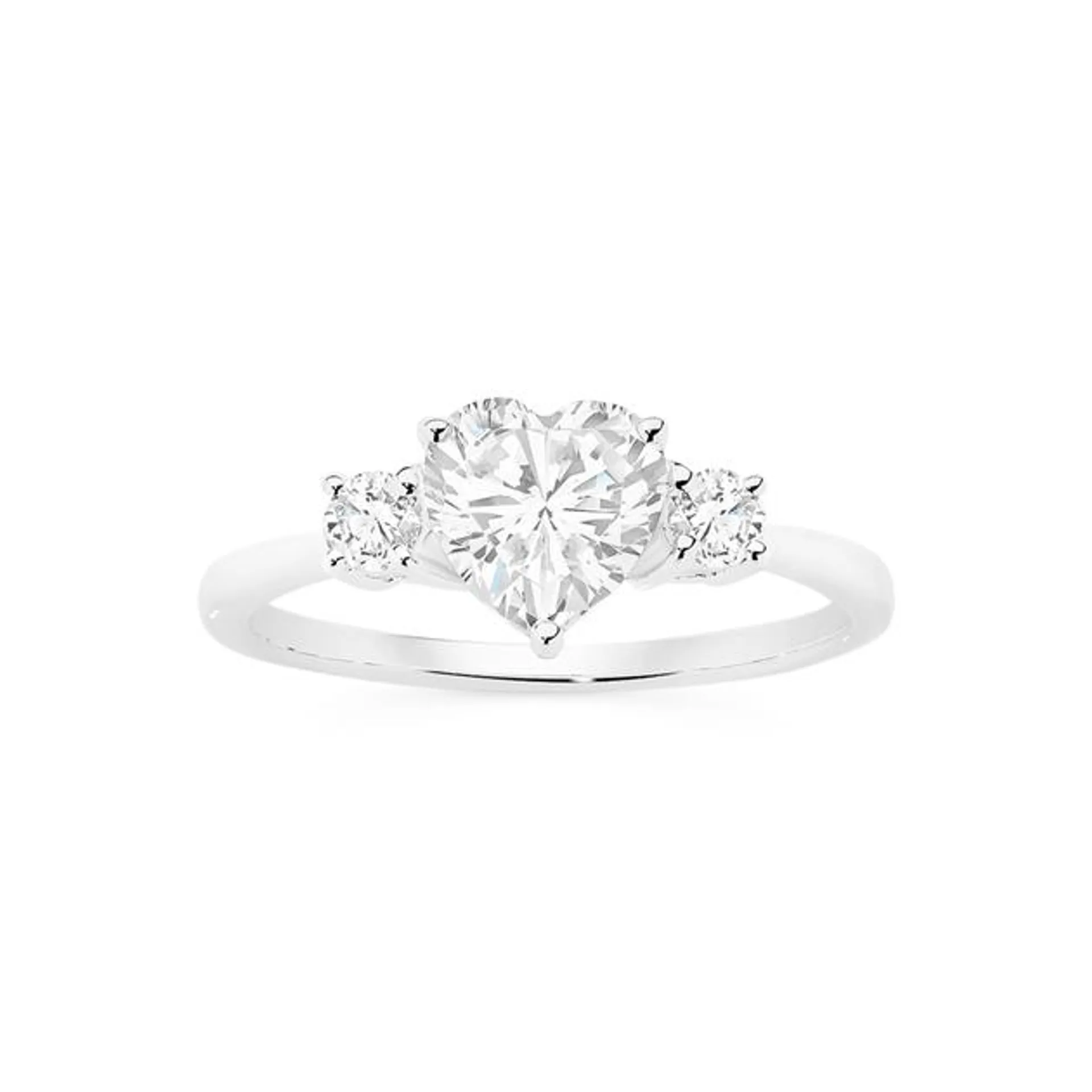 Silver CZ Heart Trilogy Ring