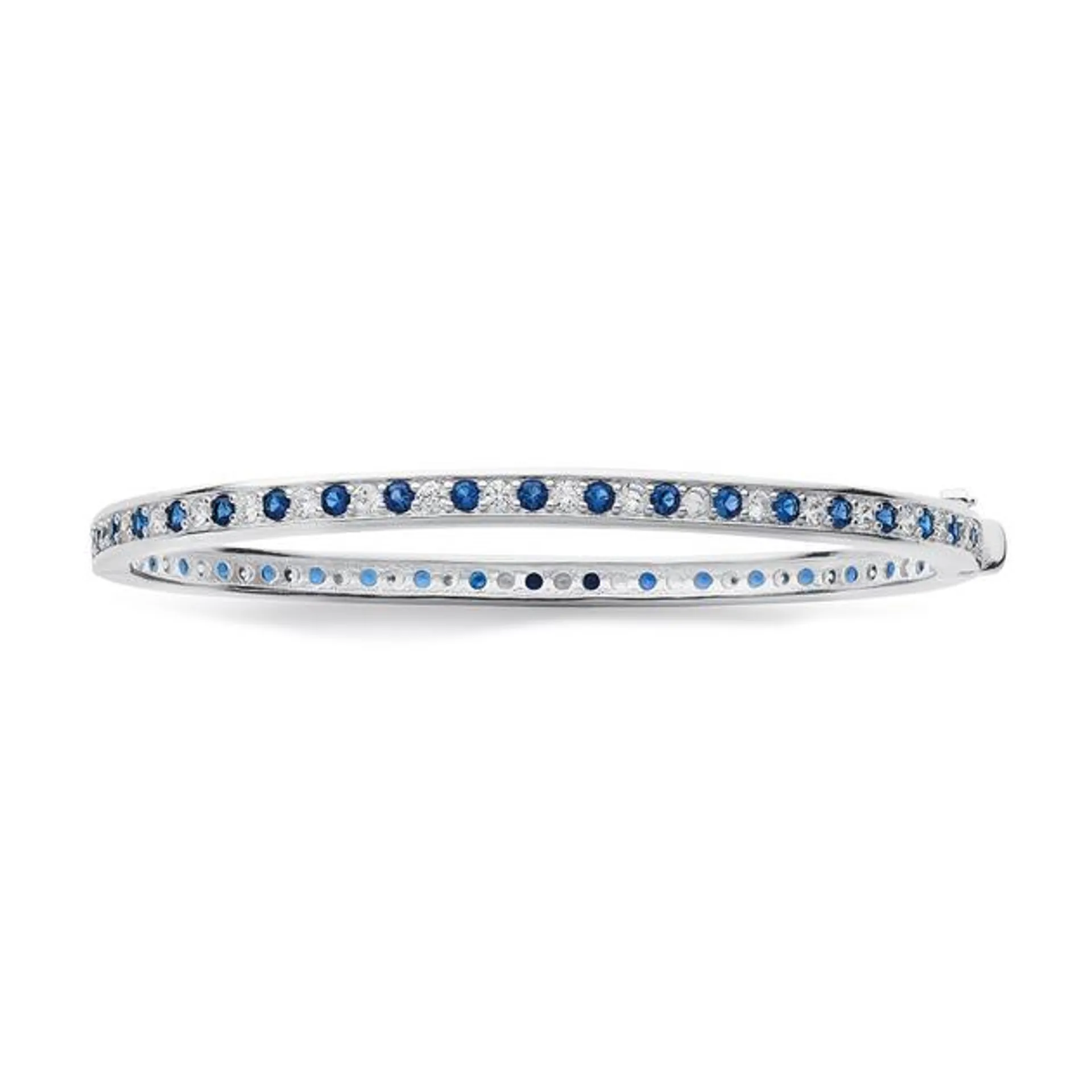 Silver Dark Blue & White Cubic Zirconia Oval Bangle