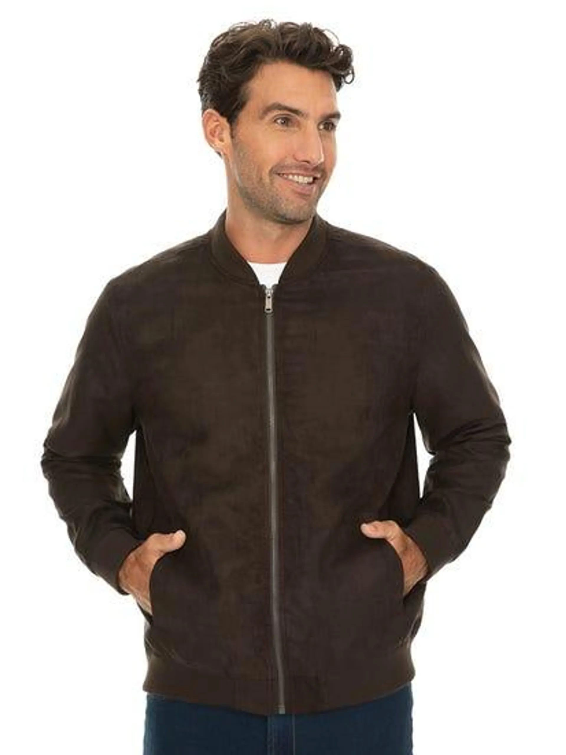 Mens Zip Front Microsuede Jacket Chocolate