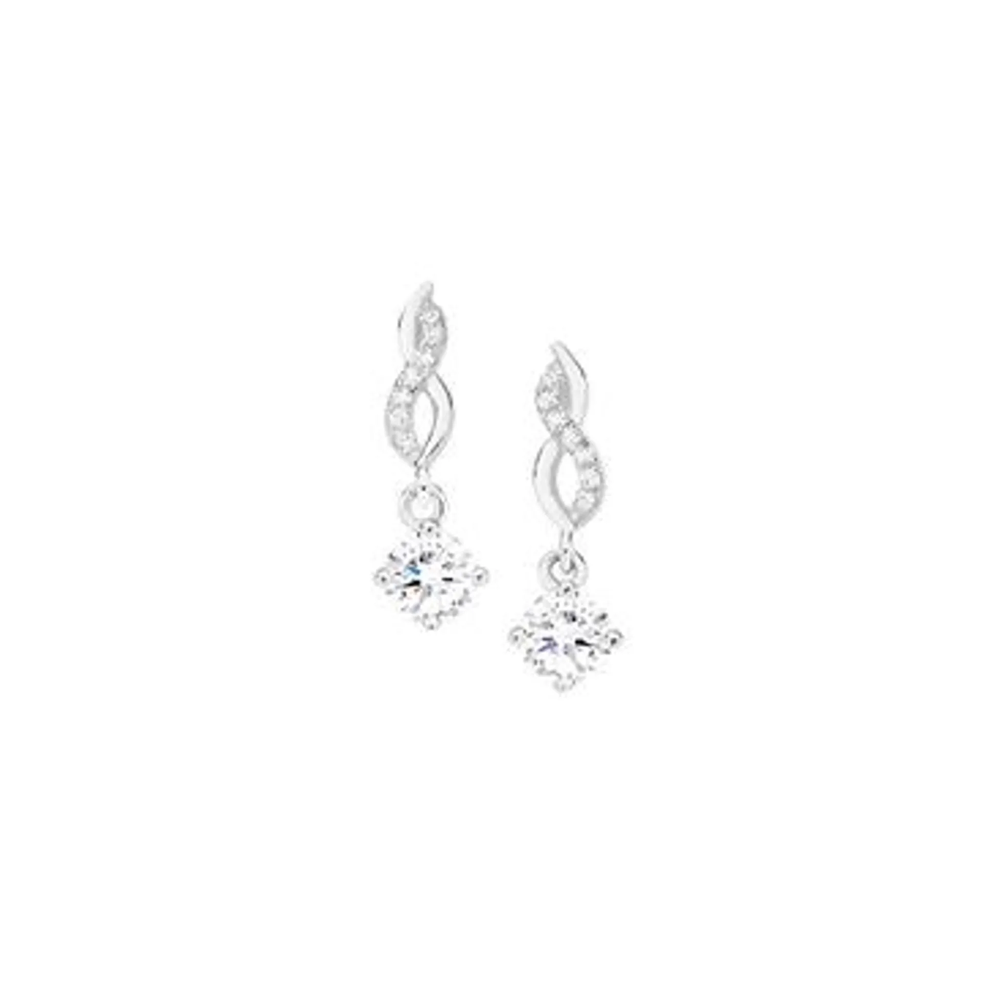 Silver Cubic Zirconia Drop On Twist Loop Earrings