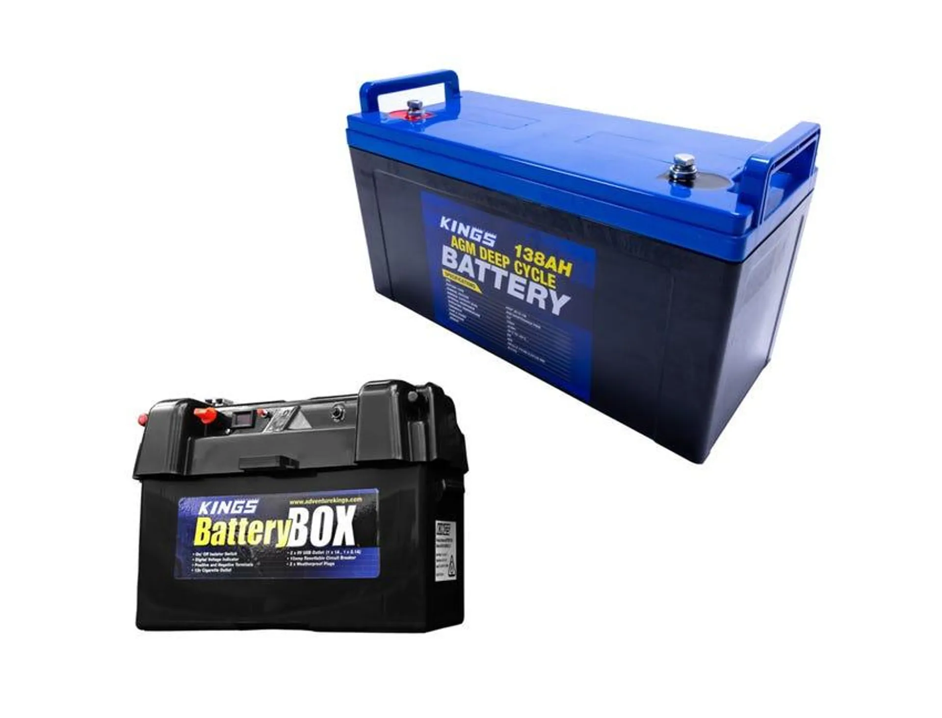 Kings 12V 138Ah Deep Cycle Battery + Maxi Battery Box
