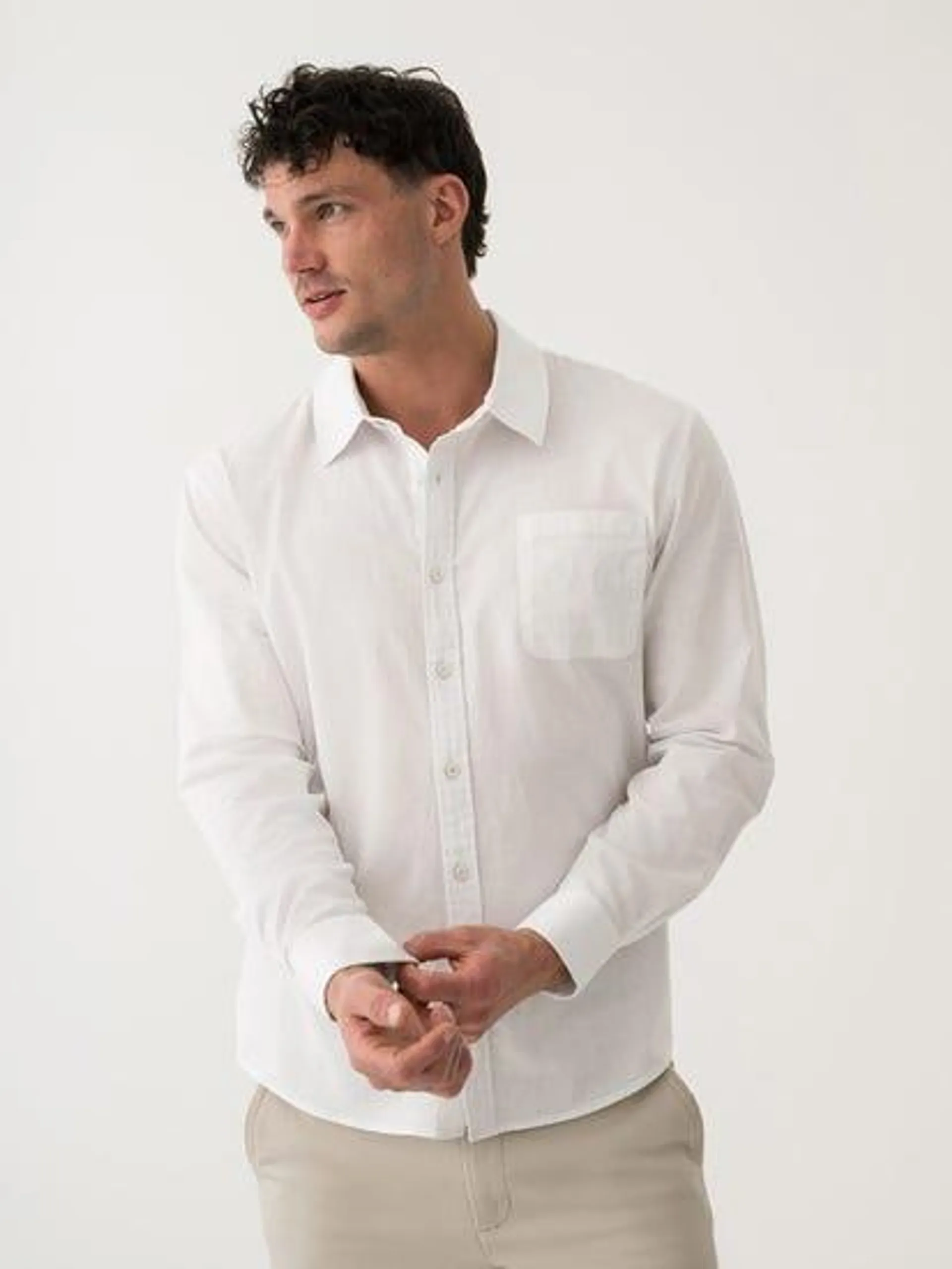 Pacifica Long Sleeve Linen Blend Shirt White