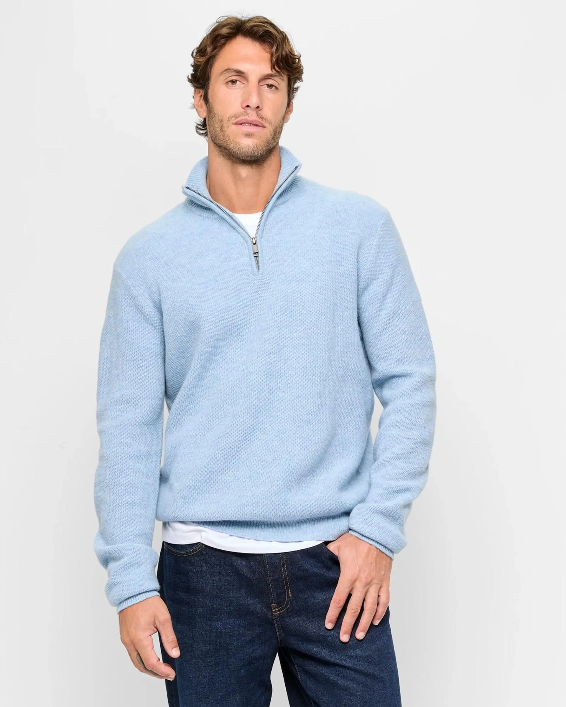 Lambswool Half Zip Jumper - Light Blue