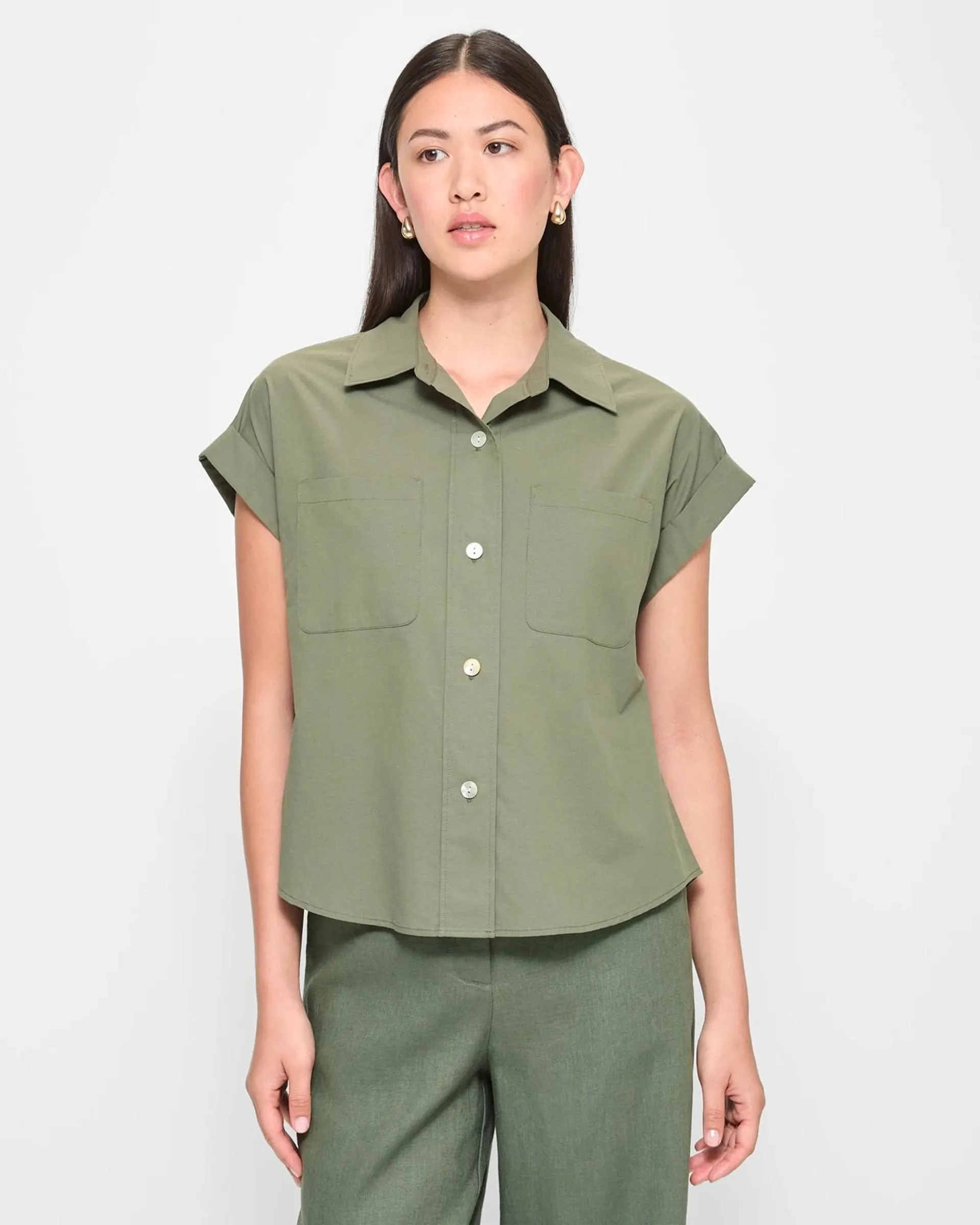 Linen Blend Crop Shirt - Preview