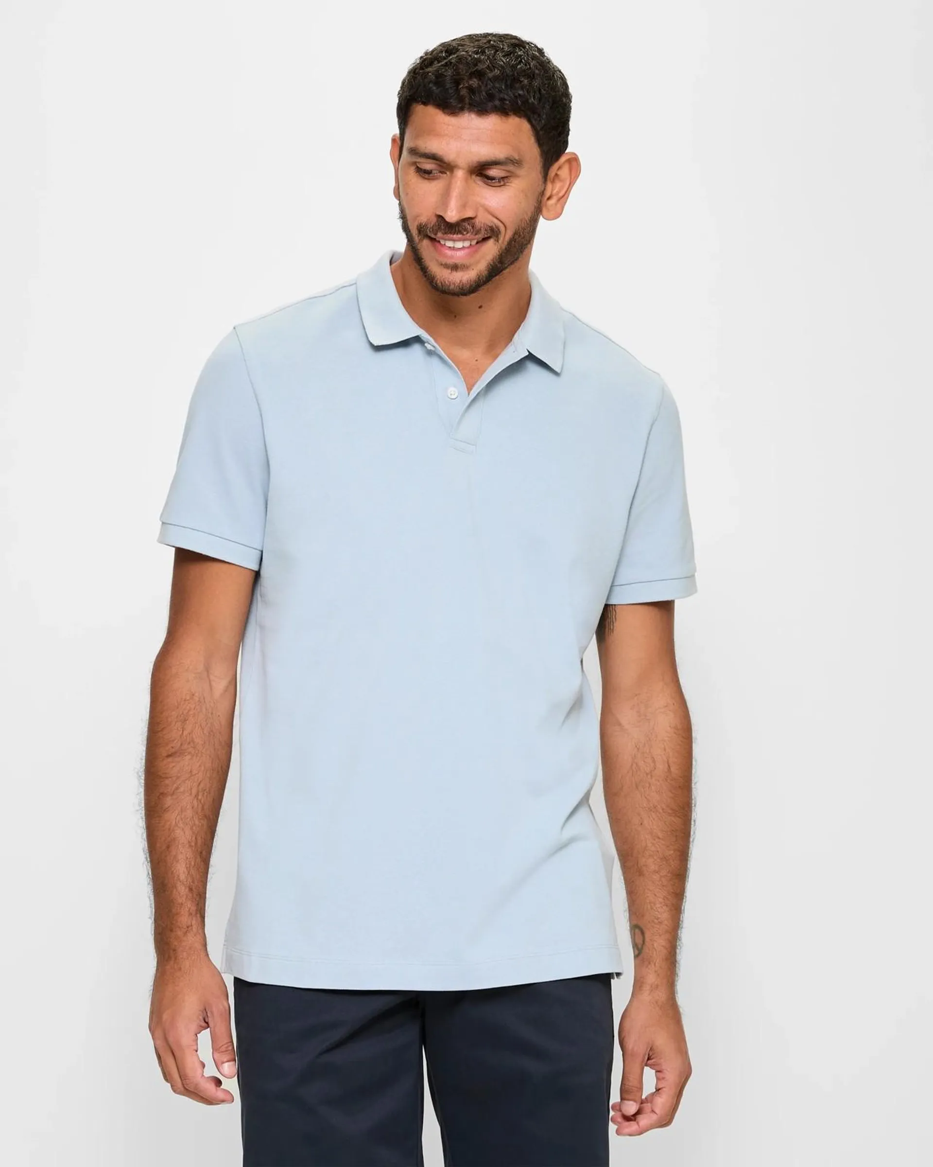 Australian Cotton Pique Polo Shirt - Light Blue