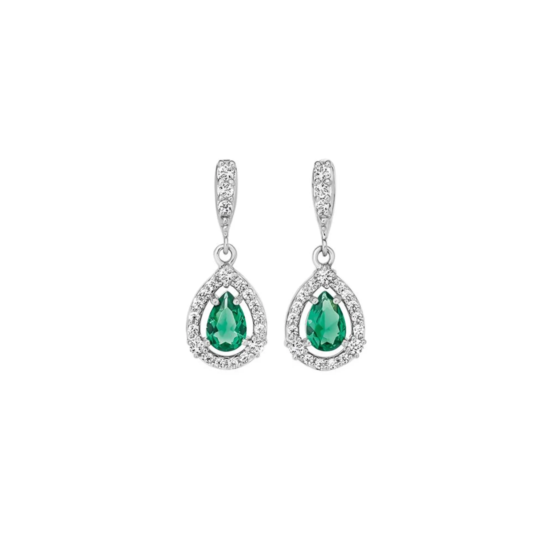 Silver Green CZ Cluster Drop Earrings