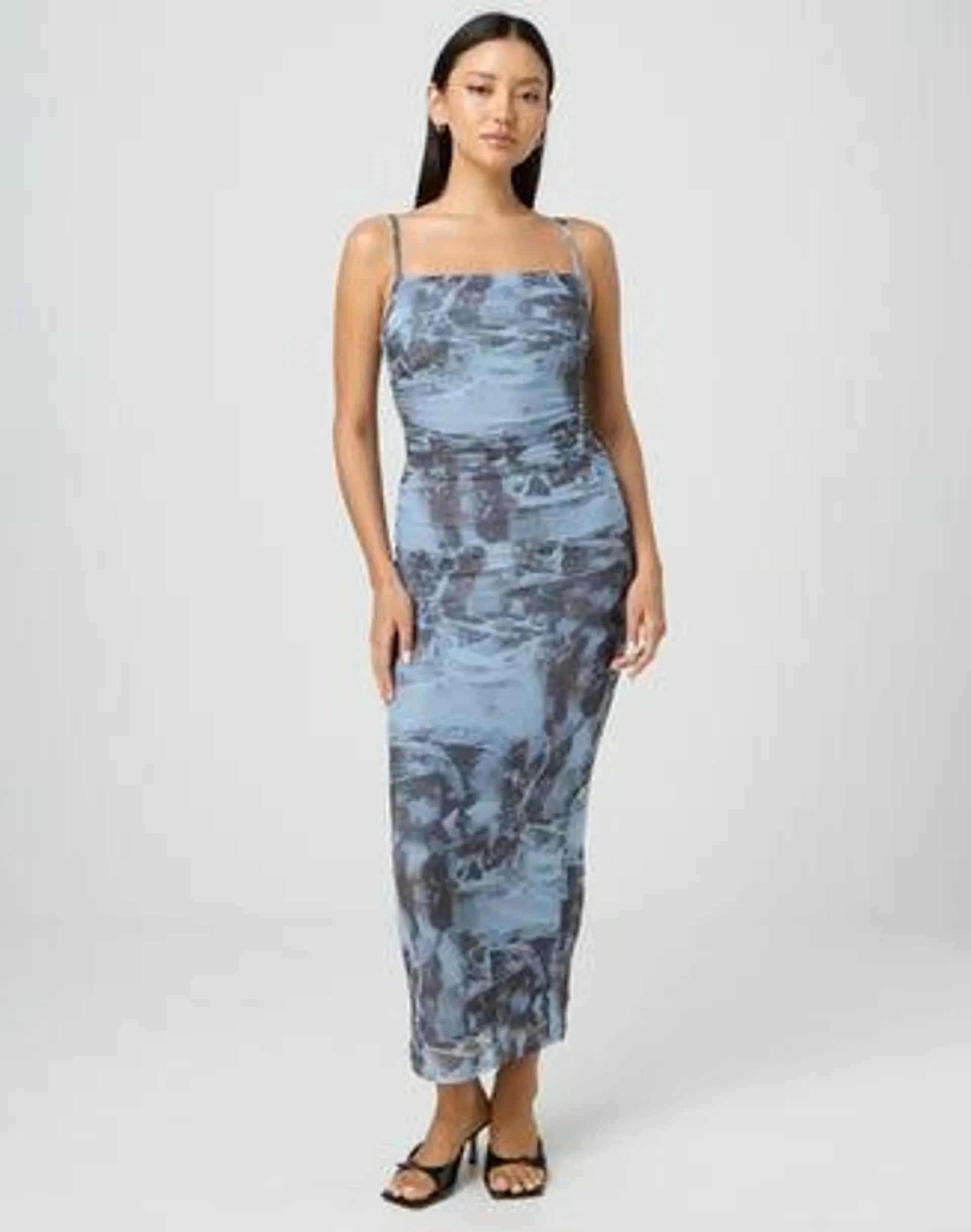 Ruched Print Maxi Dress