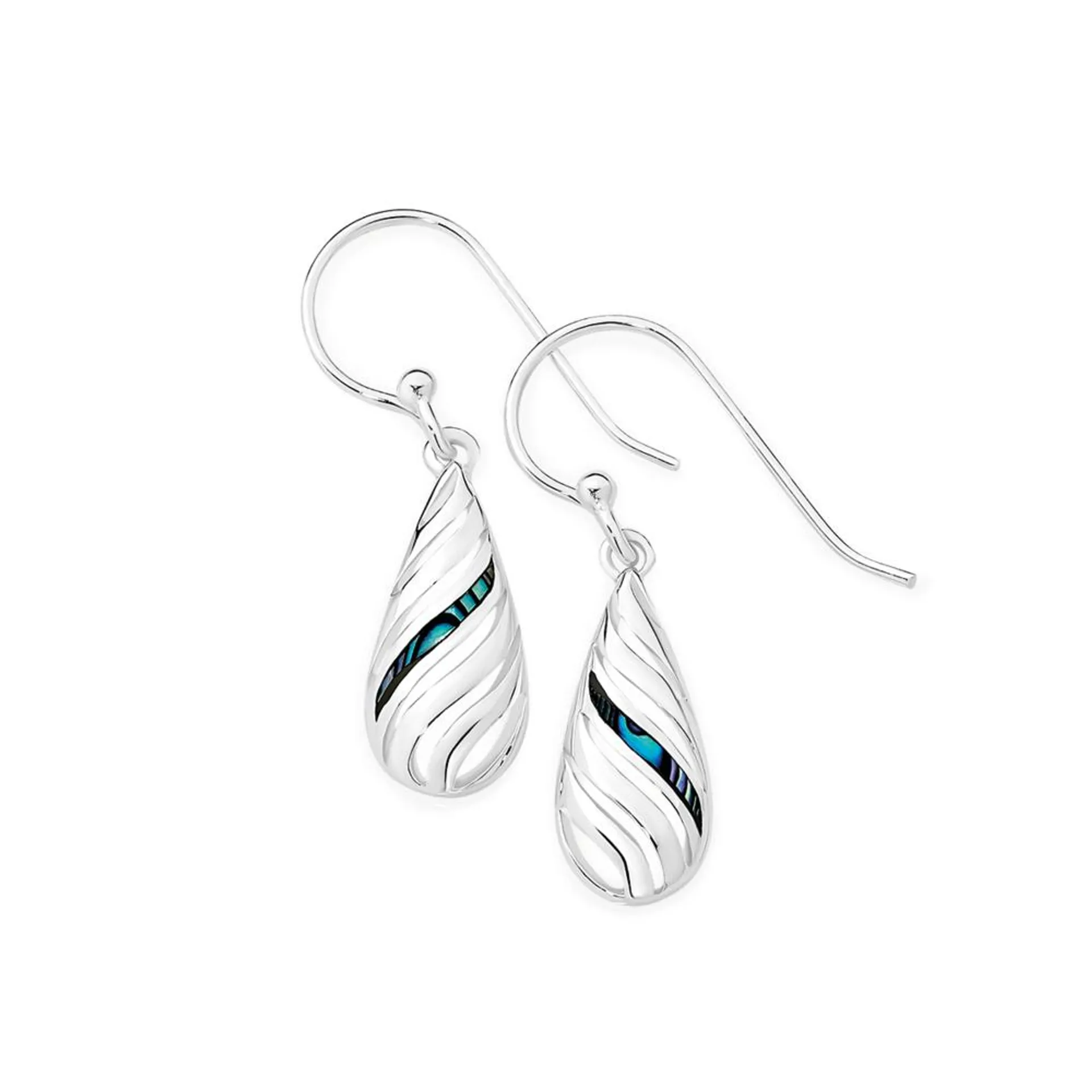 Silver Abalone Ribbon Pear Drop Earrings