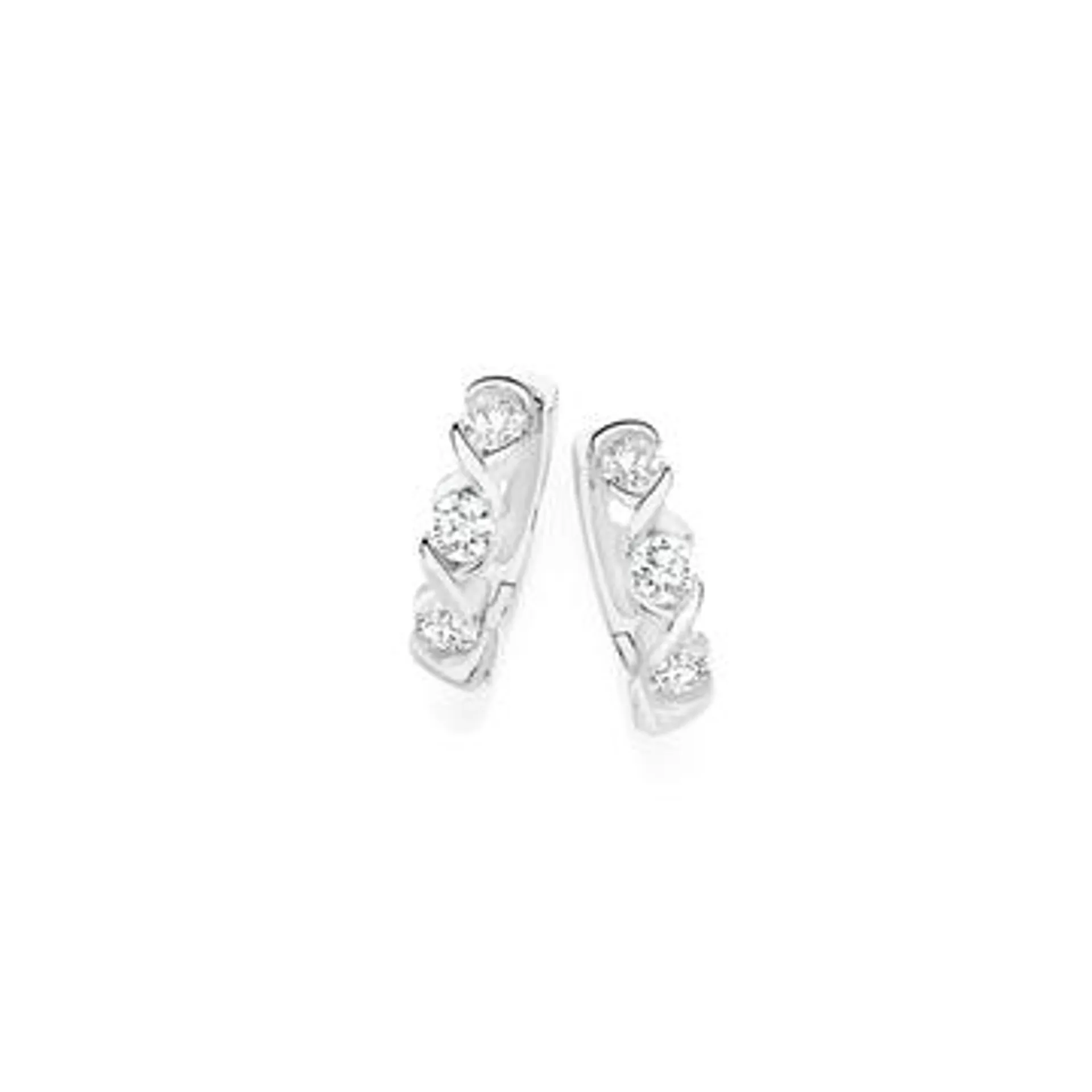 Sterling Silver Cubic Zirconia Hugs & Kisses Huggie Earrings