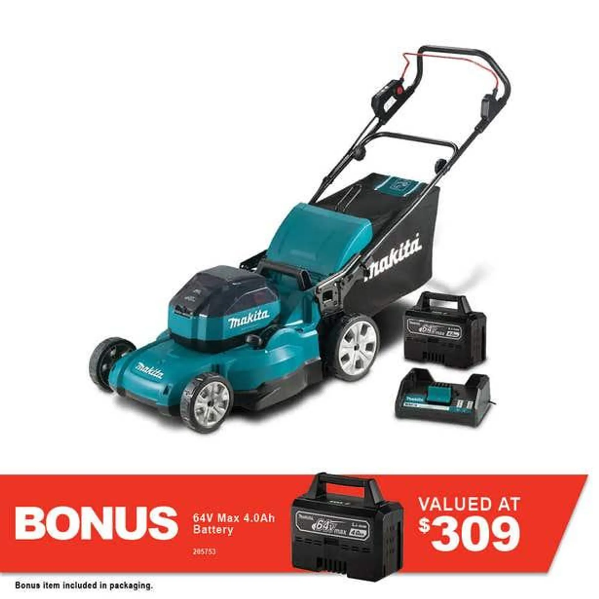 MAKITA 64V Max Brushless 1 x 4.0Ah 480mm Lawn Mower Kit LM001JM101-B